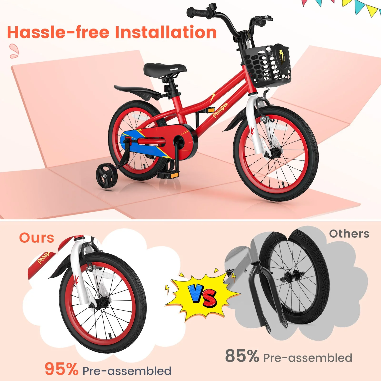 16 Inch Kids Bike with Removable Training Wheels-Red - Image 8