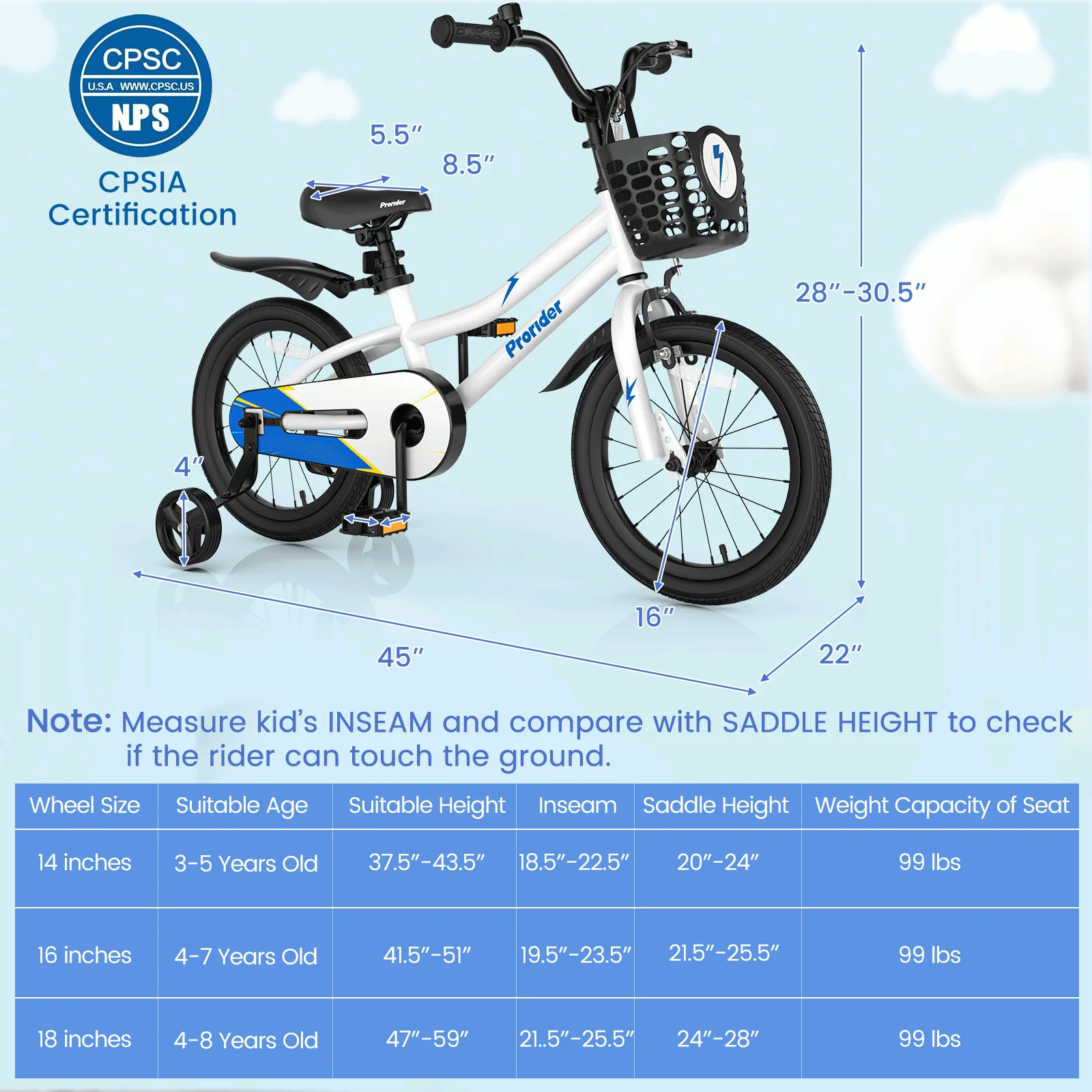 16 Inch Kids Bike with Removable Training Wheels-White - Image 3