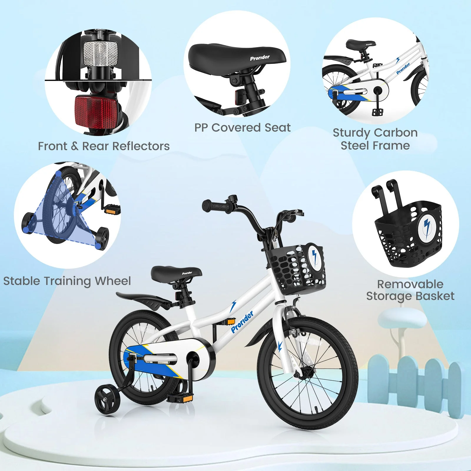 16 Inch Kids Bike with Removable Training Wheels-White - Image 5