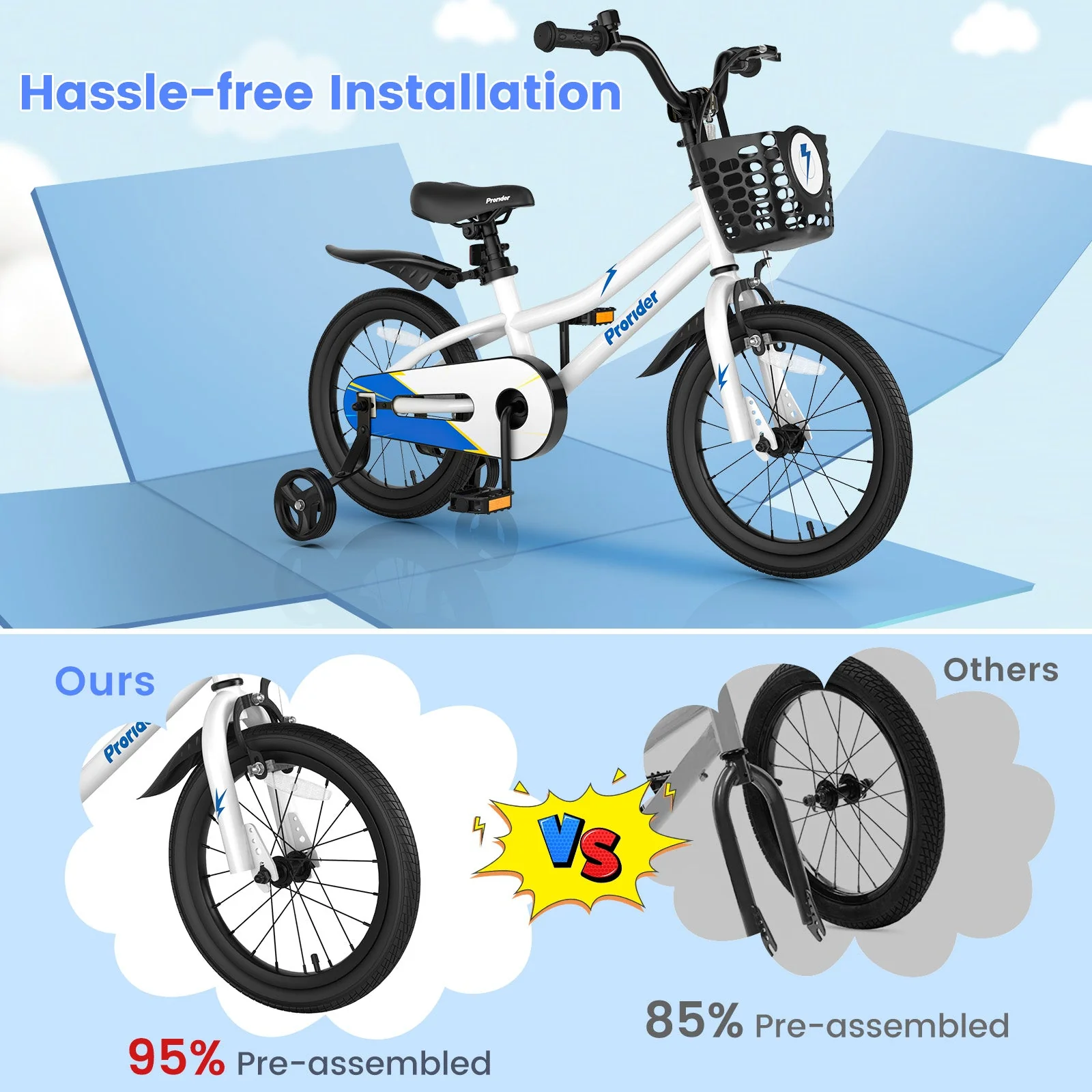 16 Inch Kids Bike with Removable Training Wheels-White - Image 8