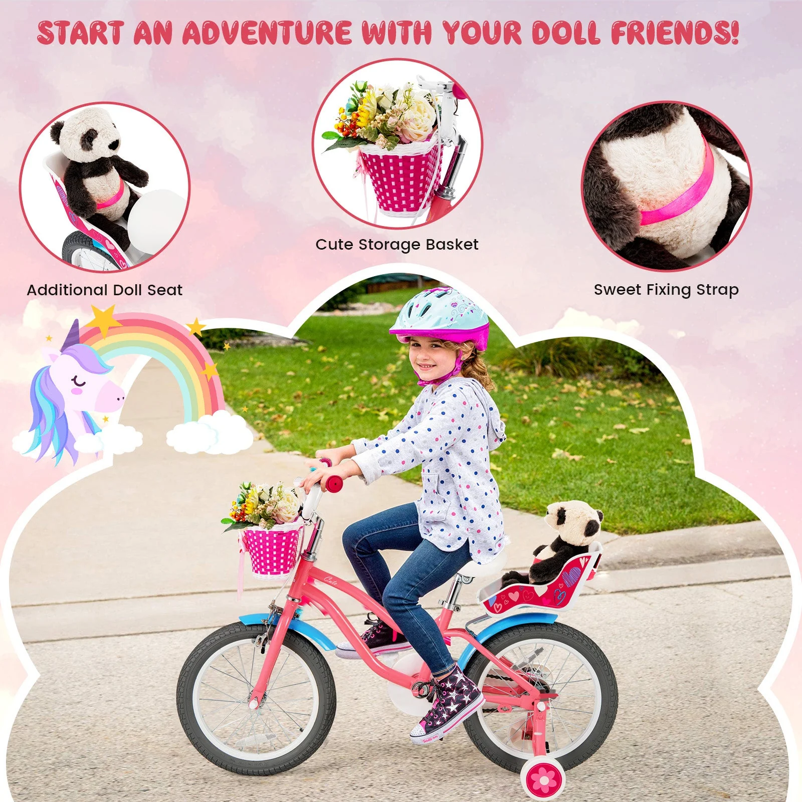 16 Inch Kids Bike with Training Wheels and Storage Basket-16 inches - Image 7