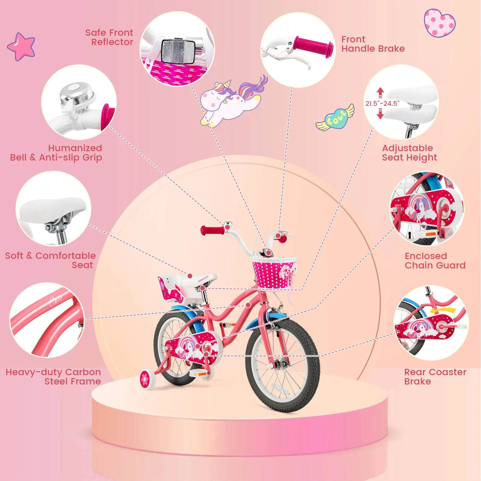 16 Inch Kids Bike with Training Wheels and Storage Basket-16 inches - Image 8