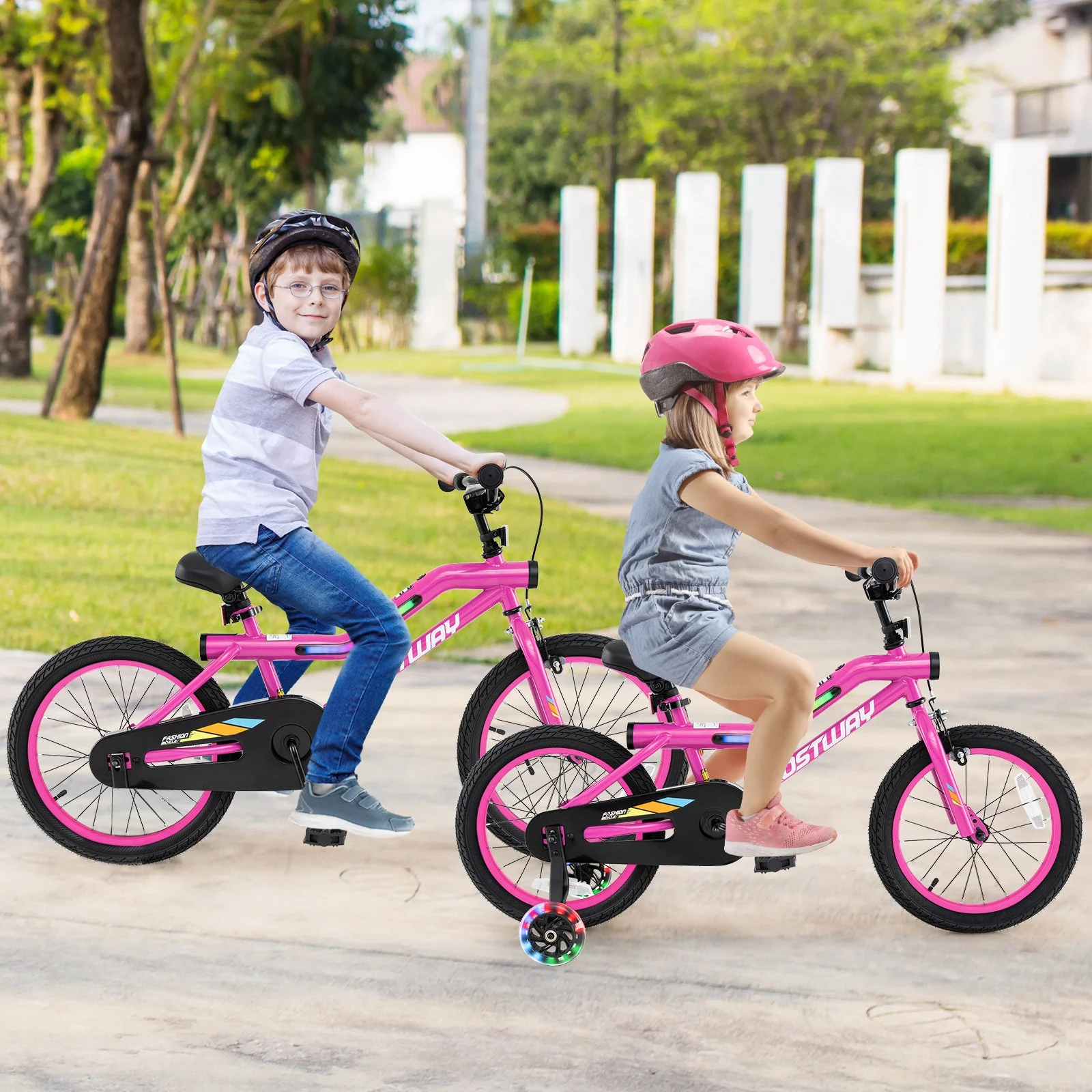 16 Inch LED Lighted Kids Bike with Training Wheels and Headlight for Ages 4-7 Years-16 inches - Image 2