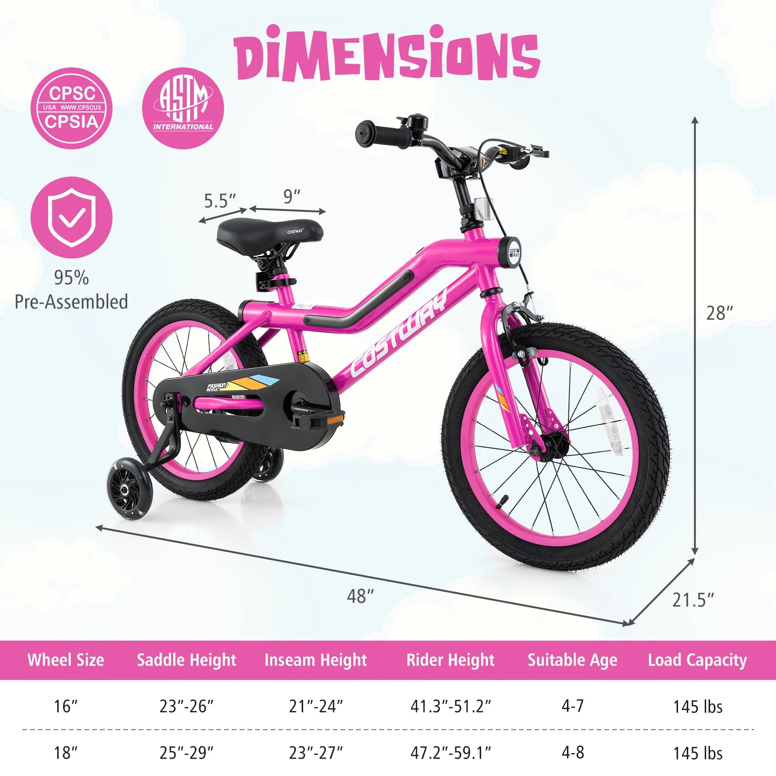 16 Inch LED Lighted Kids Bike with Training Wheels and Headlight for Ages 4-7 Years-16 inches - Image 4