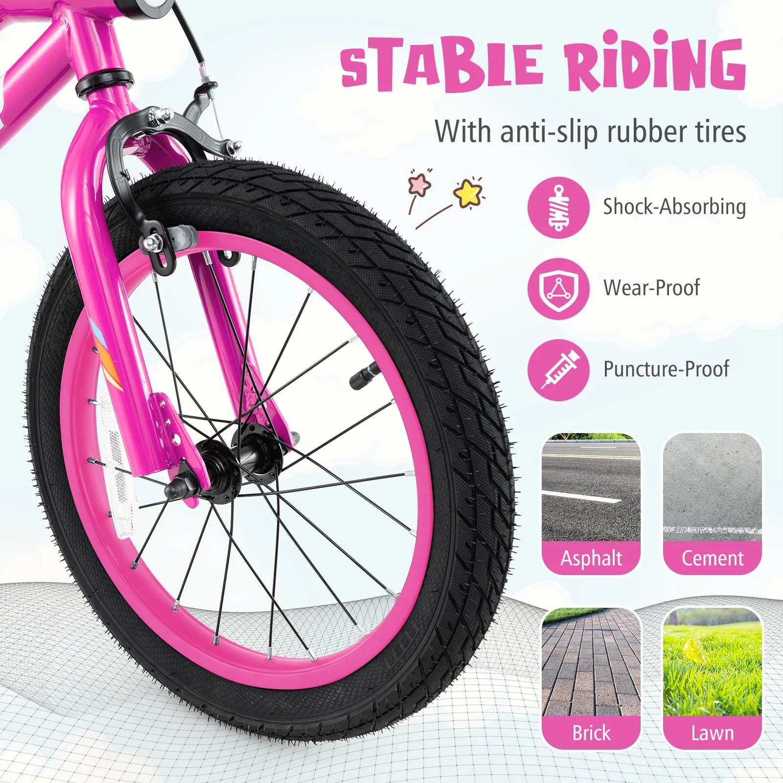 16 Inch LED Lighted Kids Bike with Training Wheels and Headlight for Ages 4-7 Years-16 inches - Image 6