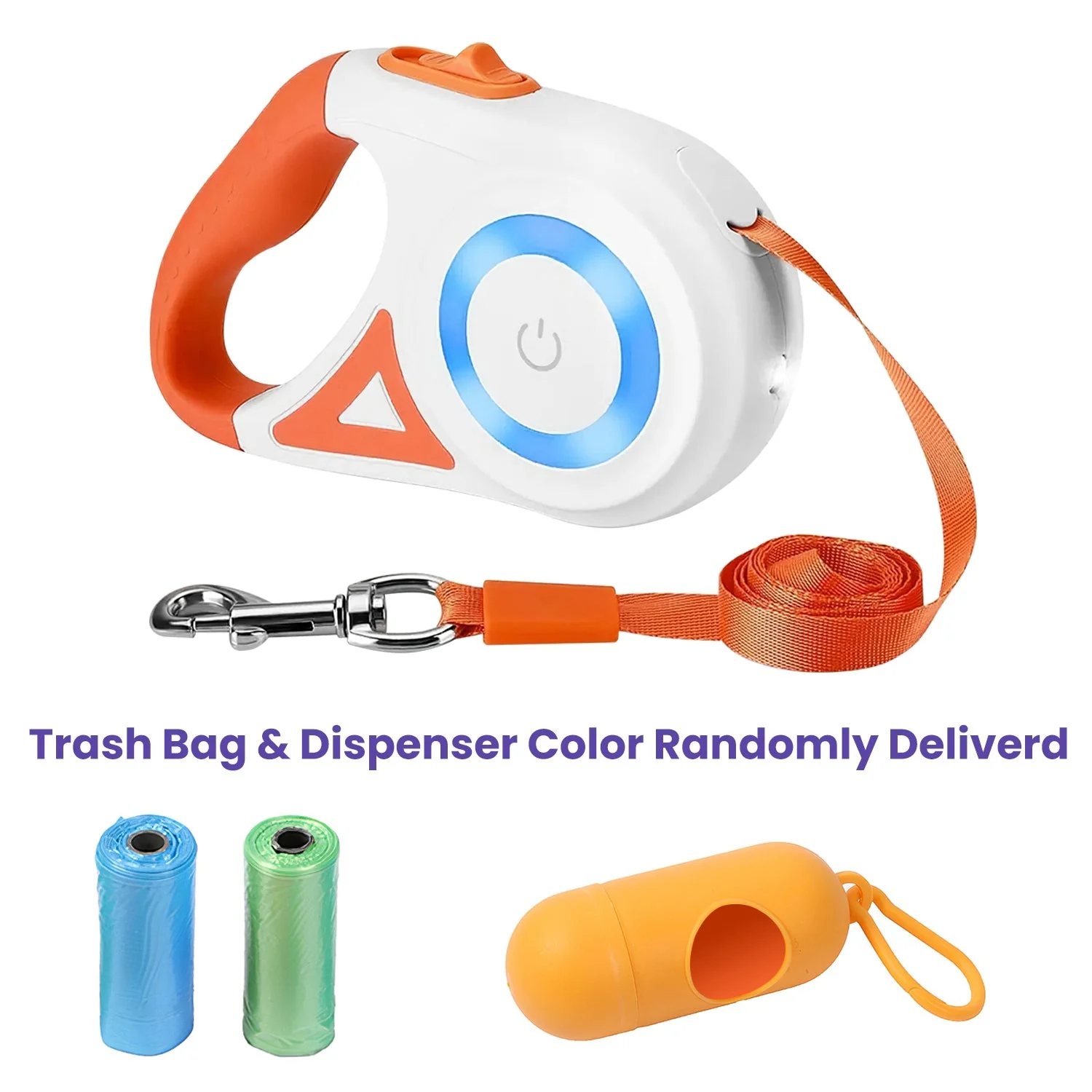 16FT Retractable Dog Leash Extendable Pet Leash Dog Walking Leash with Flashlight RGB Light 2 Rolls of Waste Bags Dispenser Fit for 66-110lbs - Image 6