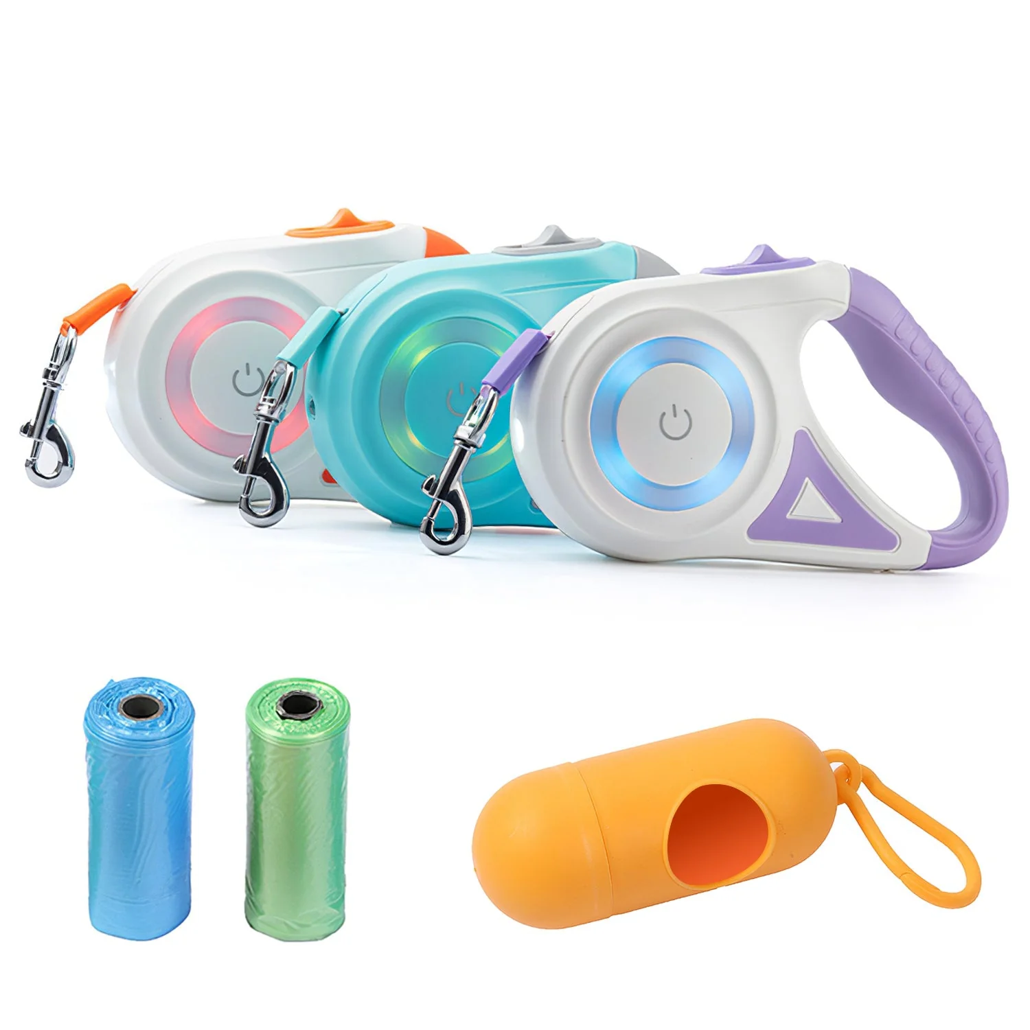 16FT Retractable Dog Leash Extendable Pet Leash Dog Walking Leash with Flashlight RGB Light 2 Rolls of Waste Bags Dispenser Fit for 66-110lbs - Image 3