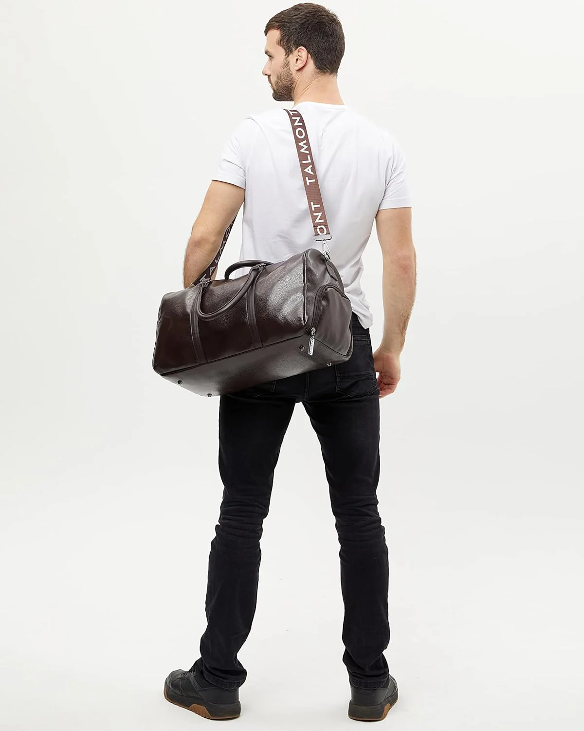 17.7 inch Gym Duffle Leather Bag with Shoe Compartment for Sports Travel - Adjustable Shoulder Strap, Weekender Travel Overnight Bag for Men - Image 12