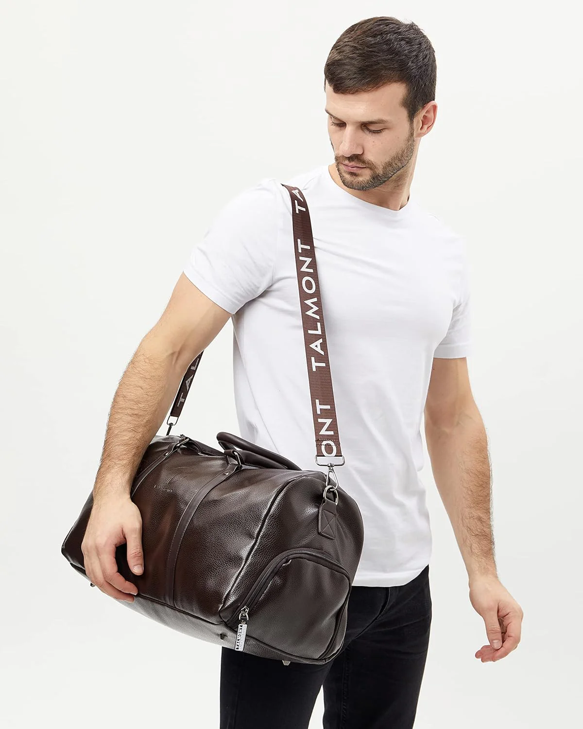 17.7 inch Gym Duffle Leather Bag with Shoe Compartment for Sports Travel - Adjustable Shoulder Strap, Weekender Travel Overnight Bag for Men - Image 13
