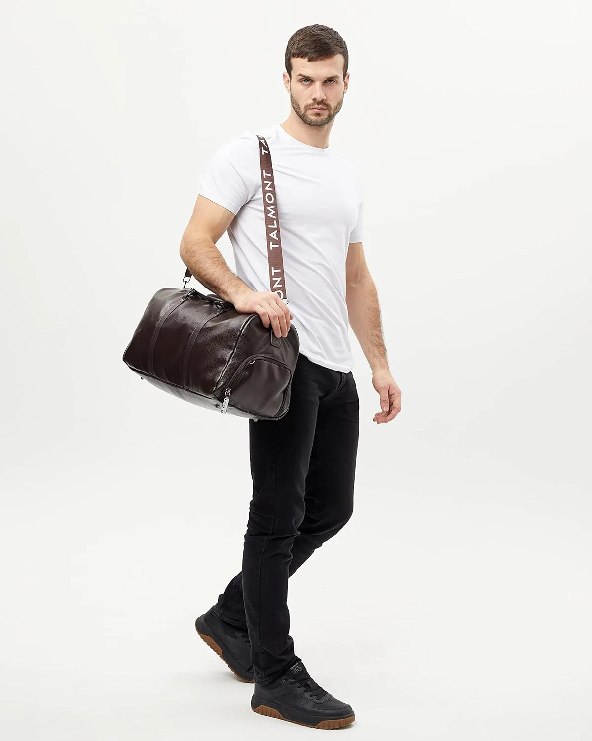 17.7 inch Gym Duffle Leather Bag with Shoe Compartment for Sports Travel - Adjustable Shoulder Strap, Weekender Travel Overnight Bag for Men - Image 14