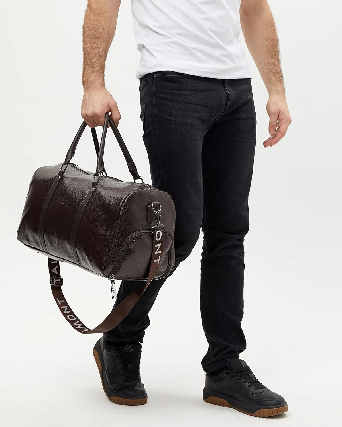 17.7 inch Gym Duffle Leather Bag with Shoe Compartment for Sports Travel - Adjustable Shoulder Strap, Weekender Travel Overnight Bag for Men - Image 15