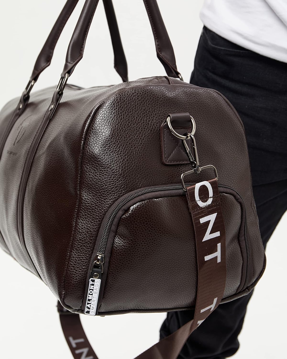 17.7 inch Gym Duffle Leather Bag with Shoe Compartment for Sports Travel - Adjustable Shoulder Strap, Weekender Travel Overnight Bag for Men - Image 18