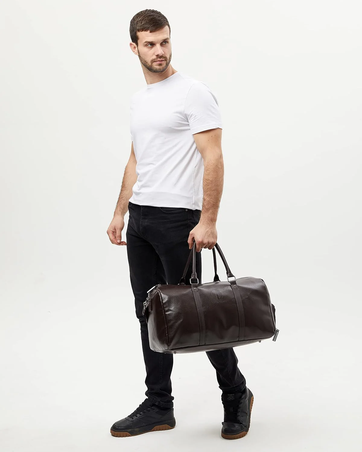 17.7 inch Gym Duffle Leather Bag with Shoe Compartment for Sports Travel - Adjustable Shoulder Strap, Weekender Travel Overnight Bag for Men - Image 19