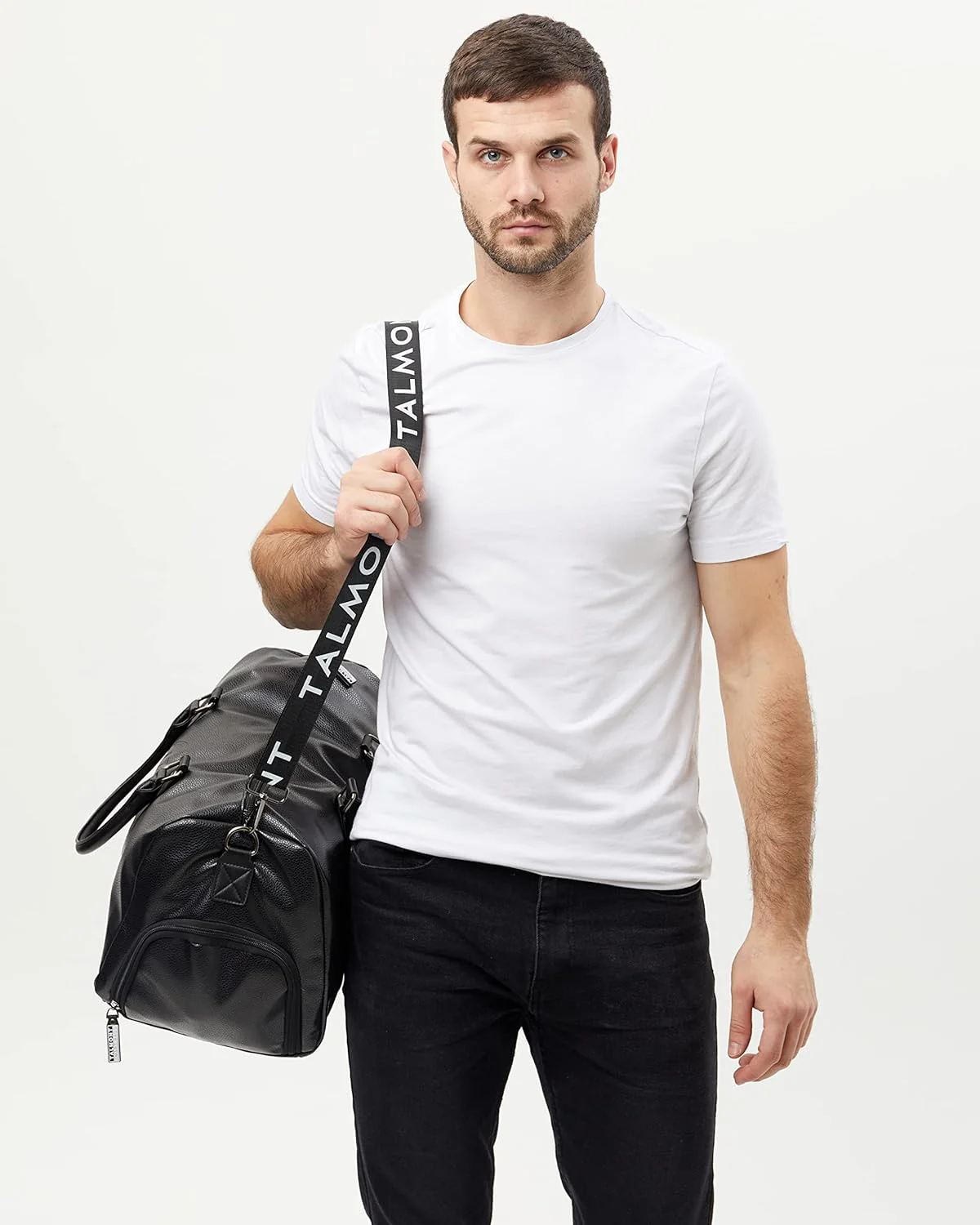 17.7 inch Gym Duffle Leather Bag with Shoe Compartment for Sports Travel - Adjustable Shoulder Strap, Weekender Travel Overnight Bag for Men - Image 2