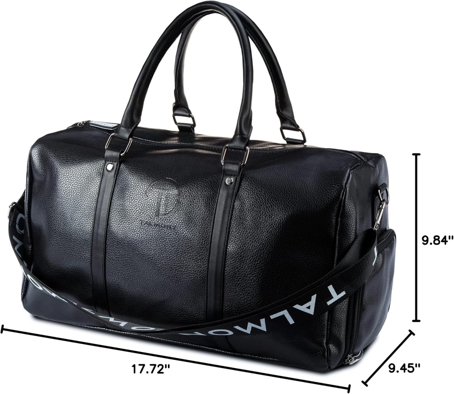 17.7 inch Gym Duffle Leather Bag with Shoe Compartment for Sports Travel - Adjustable Shoulder Strap, Weekender Travel Overnight Bag for Men - Image 3
