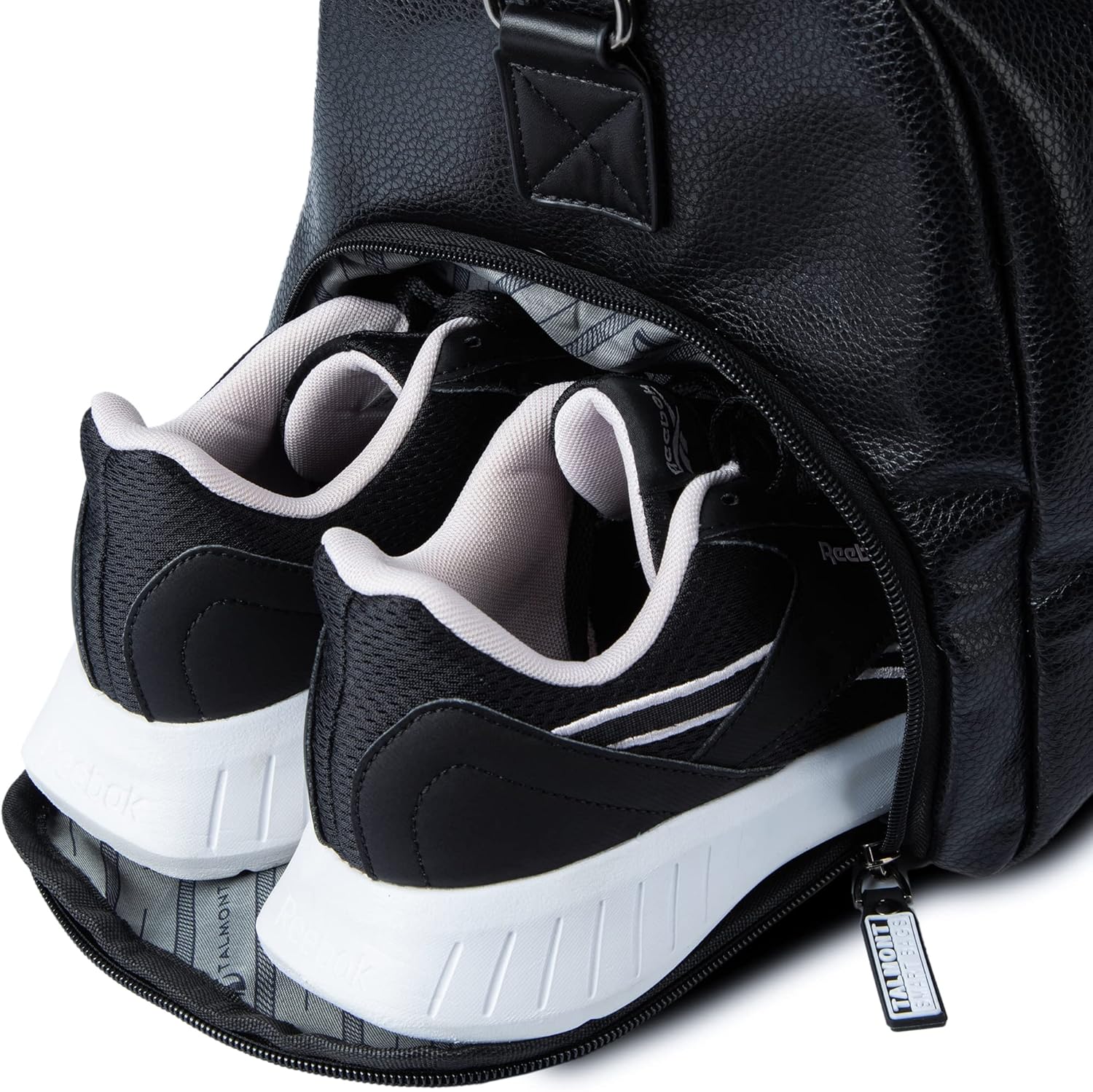 17.7 inch Gym Duffle Leather Bag with Shoe Compartment for Sports Travel - Adjustable Shoulder Strap, Weekender Travel Overnight Bag for Men - Image 5