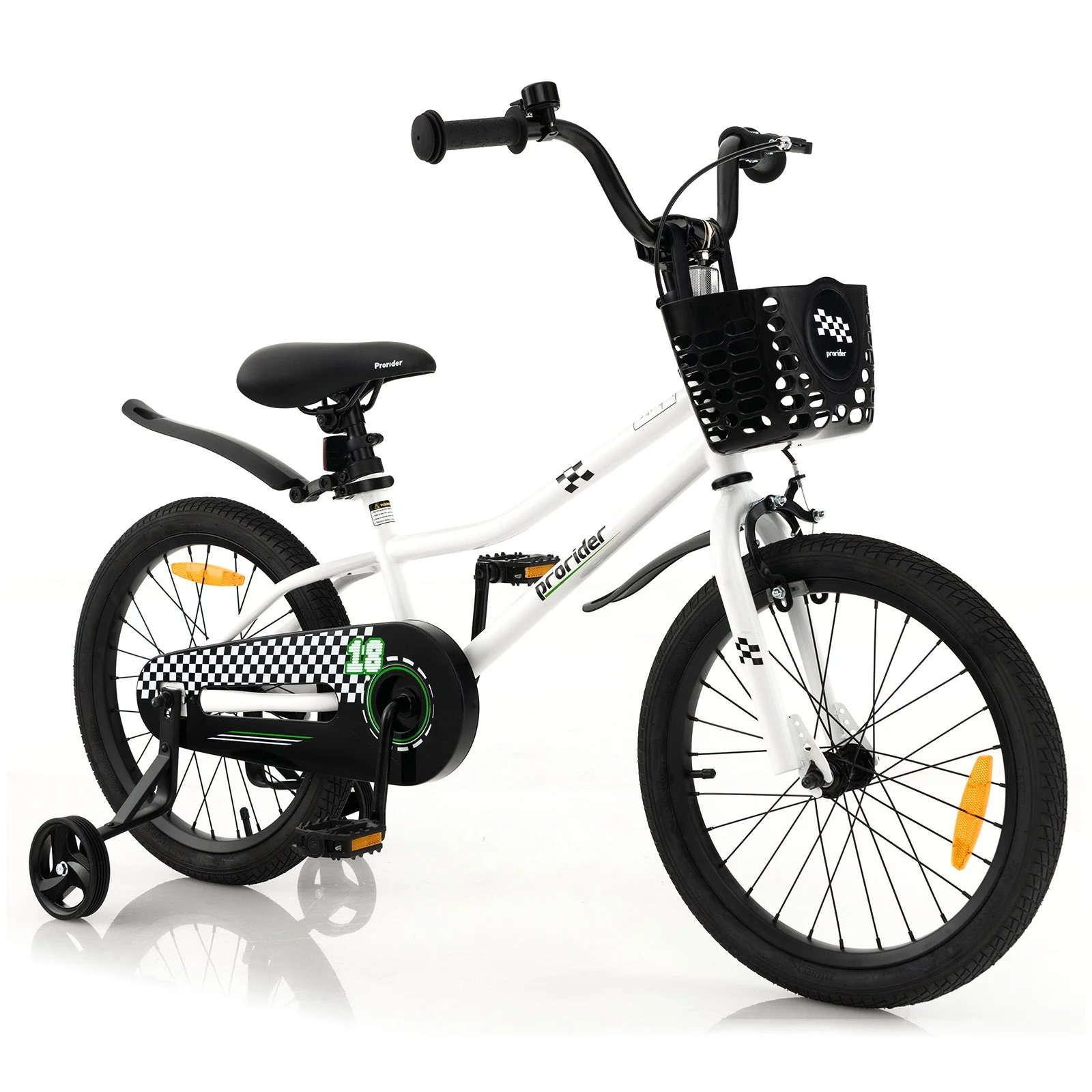 18 Feet Kids Bike with Removable Training Wheels-Black & White - Image 3