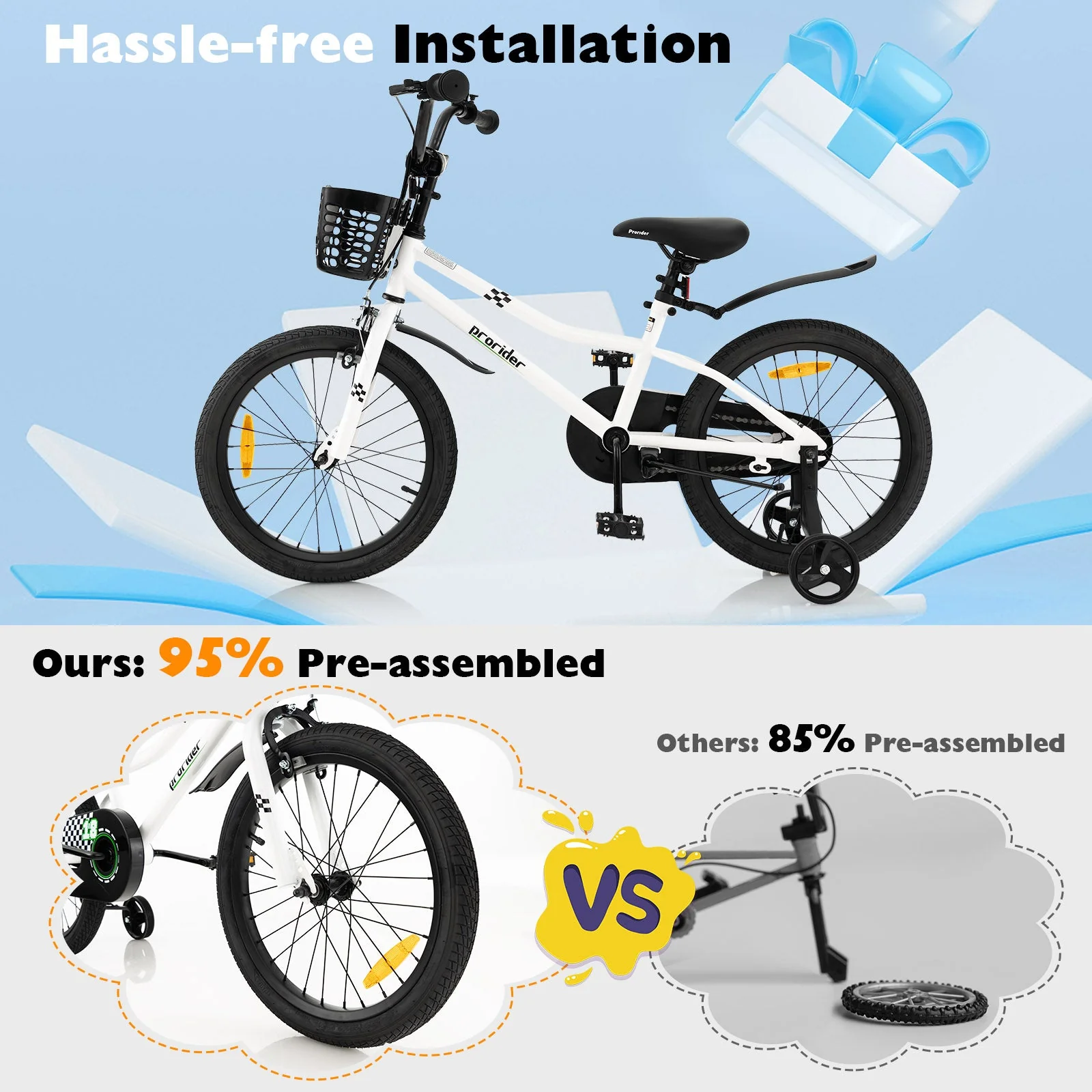 18 Feet Kids Bike with Removable Training Wheels-Black & White - Image 8
