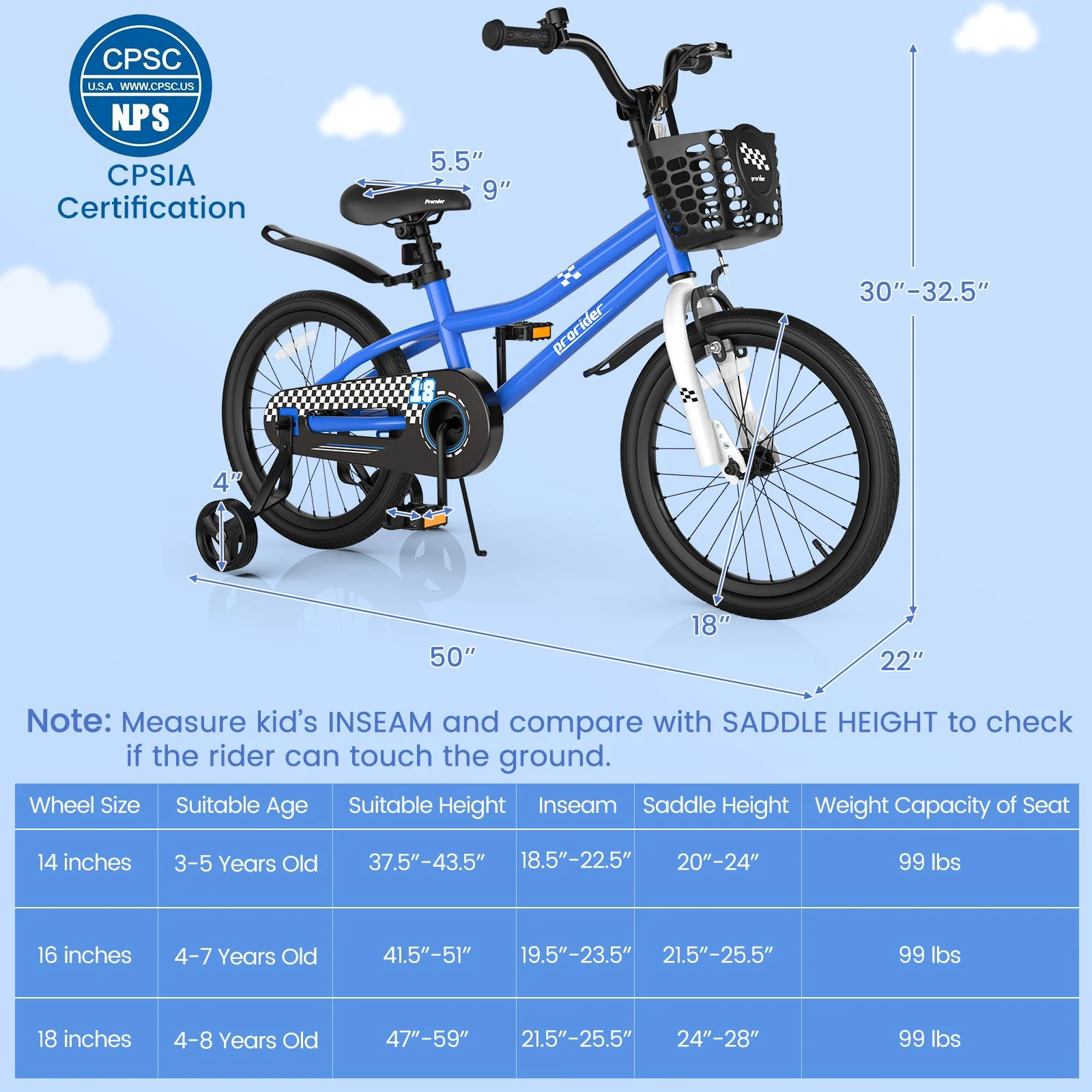 18 Feet Kids Bike with Removable Training Wheels-Navy - Image 4