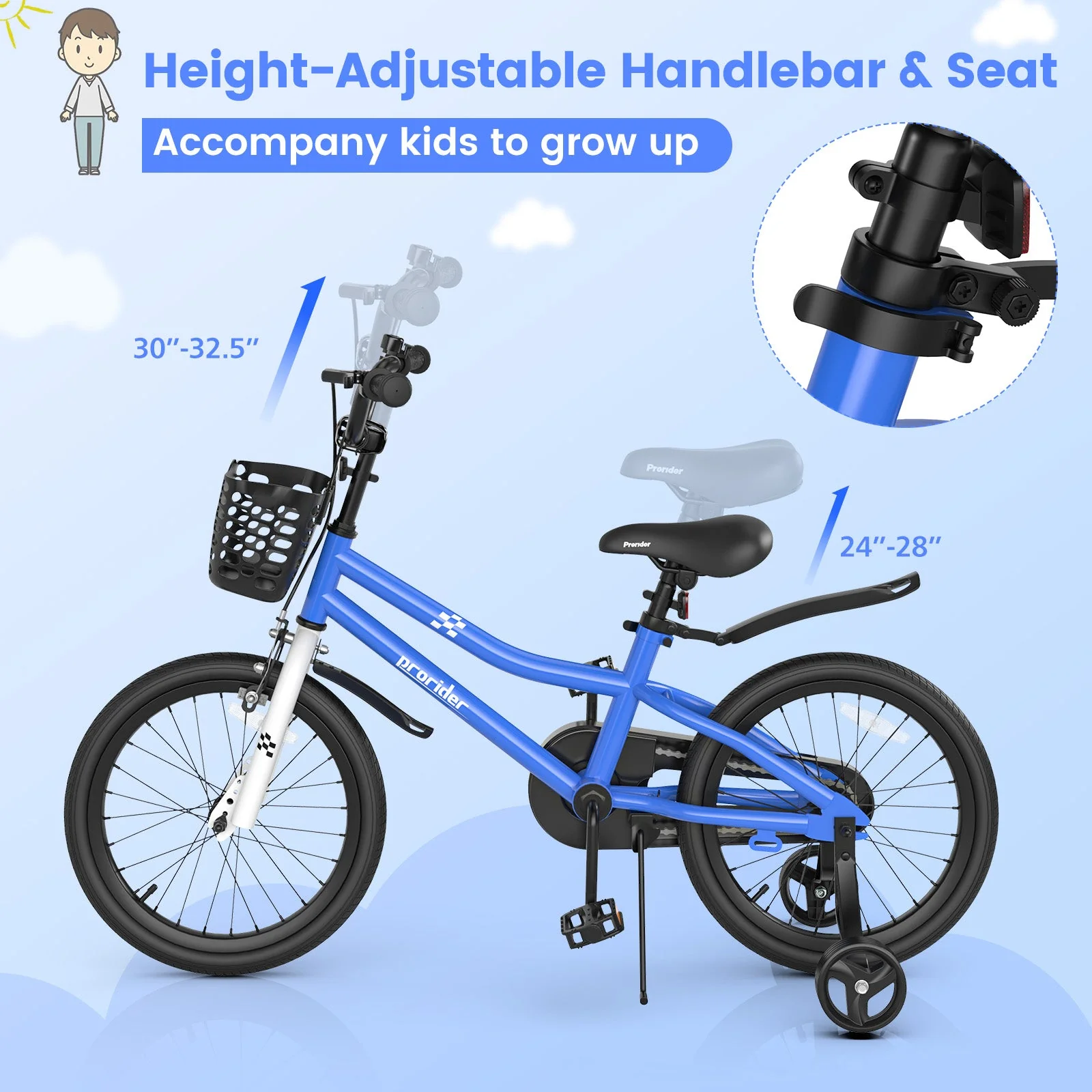 18 Feet Kids Bike with Removable Training Wheels-Navy - Image 6