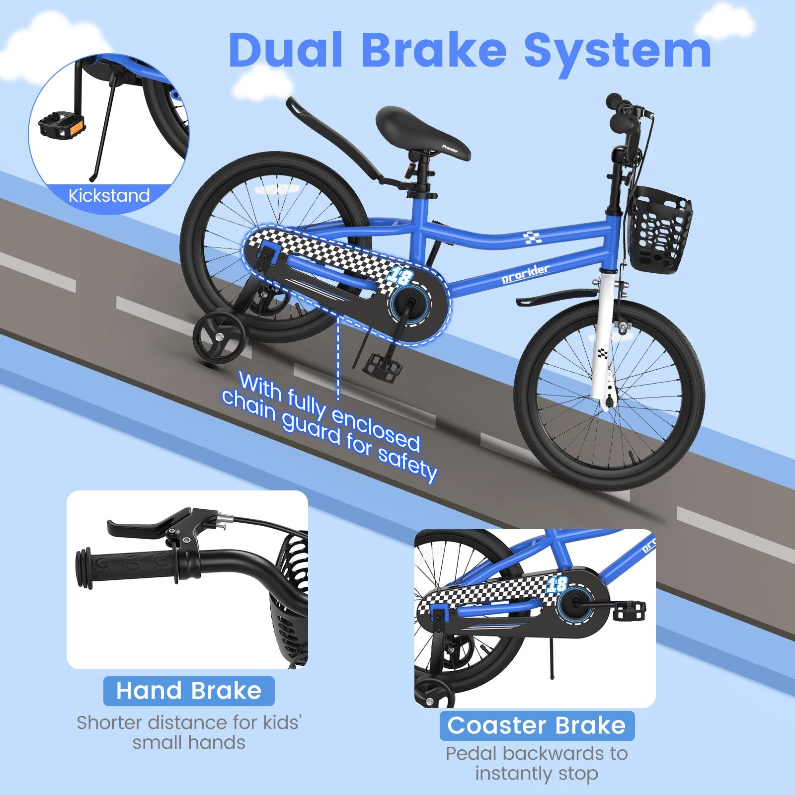 18 Feet Kids Bike with Removable Training Wheels-Navy - Image 7