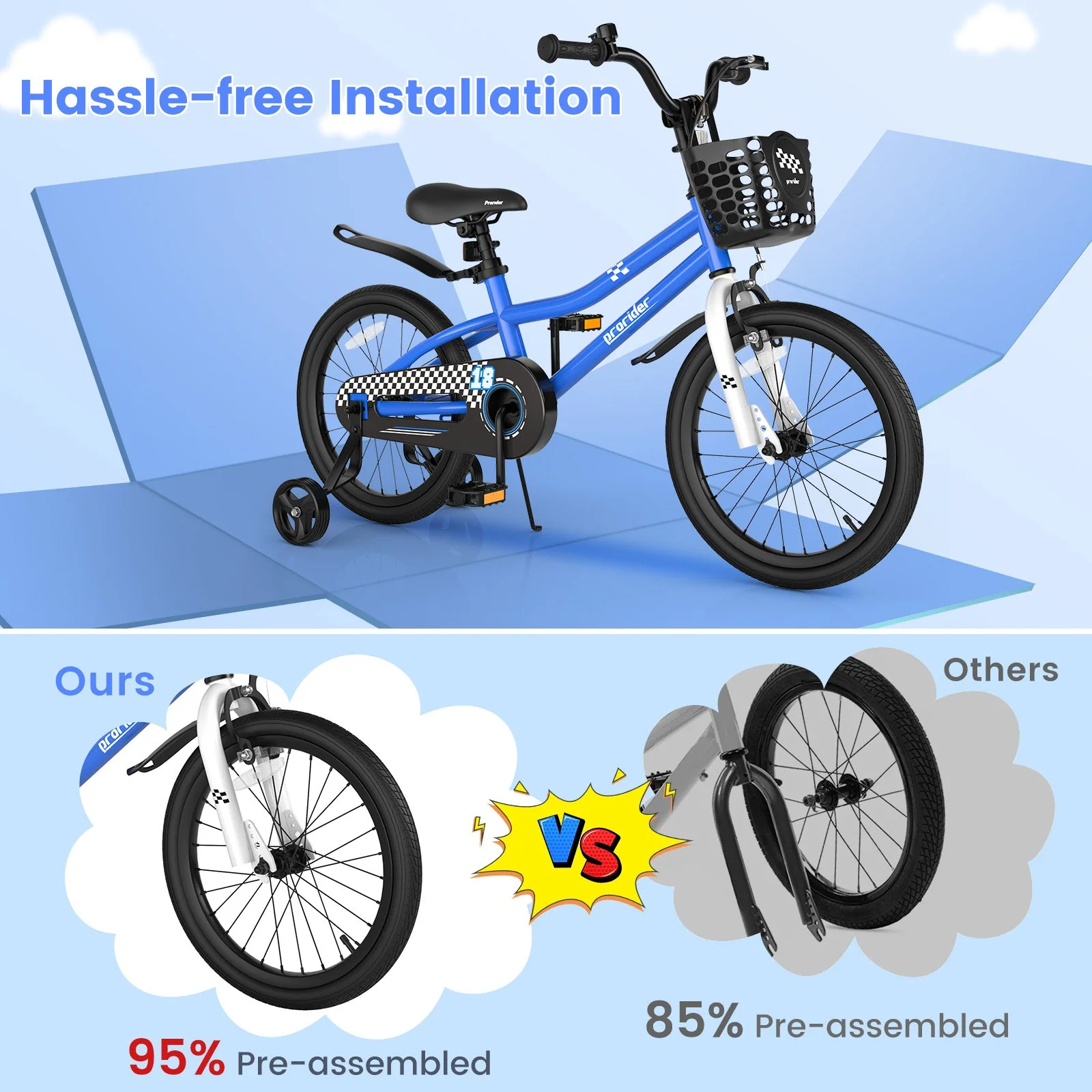 18 Feet Kids Bike with Removable Training Wheels-Navy - Image 8