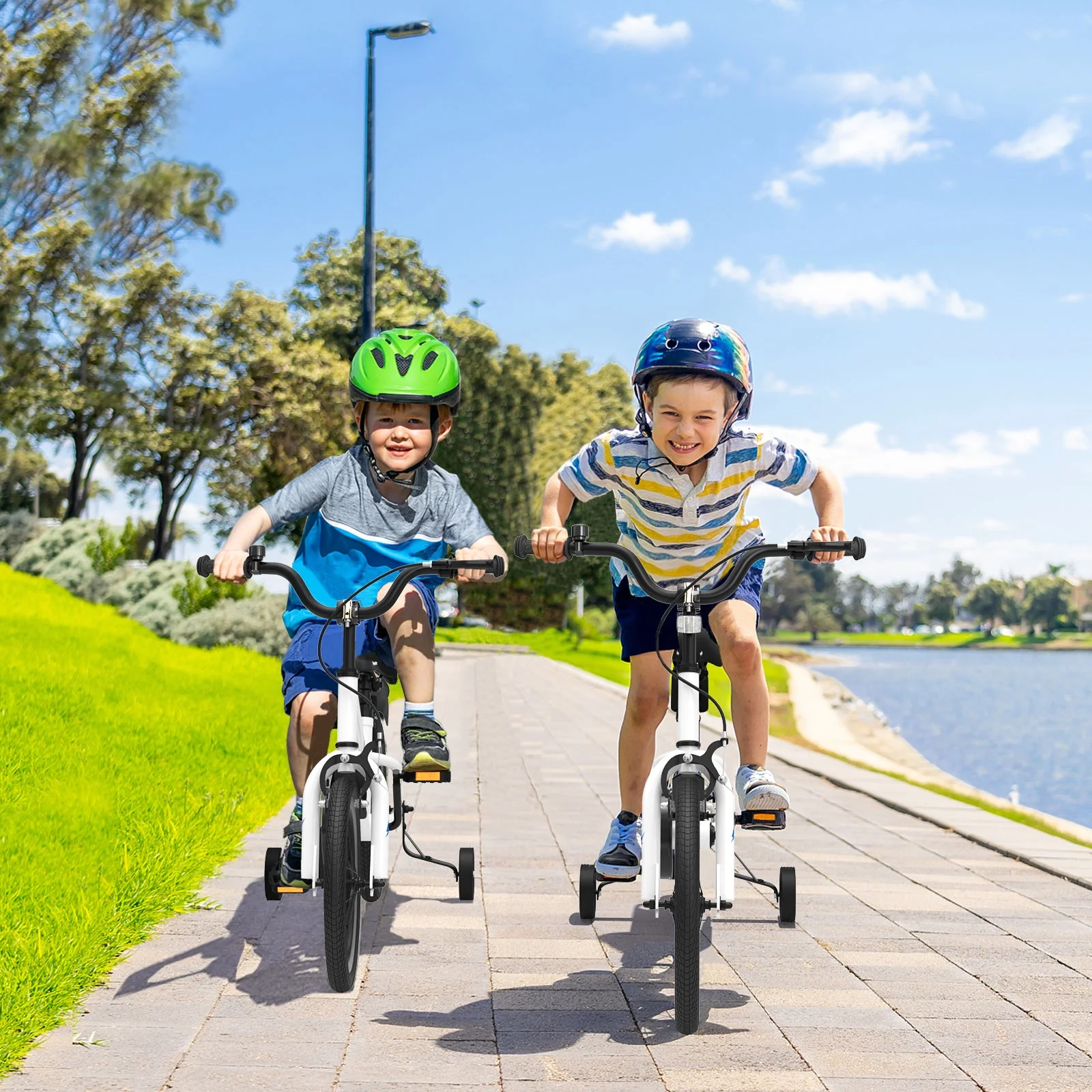 18 Feet Kids Bike with Removable Training Wheels-White - Image 2