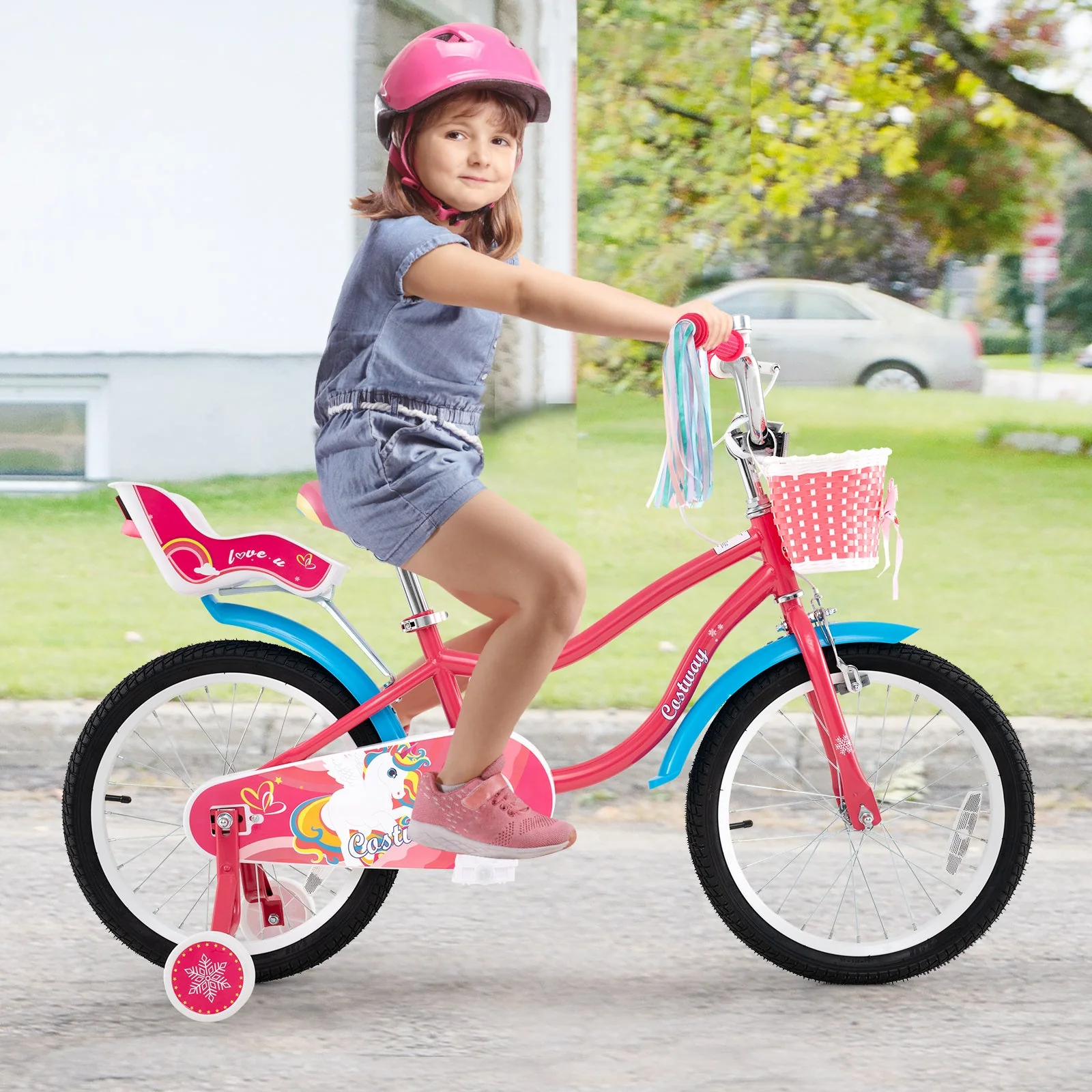 18 Inch Girls Bike for 3-5 Years Old Kids Bike with Doll Seat and Training Wheels - Image 2