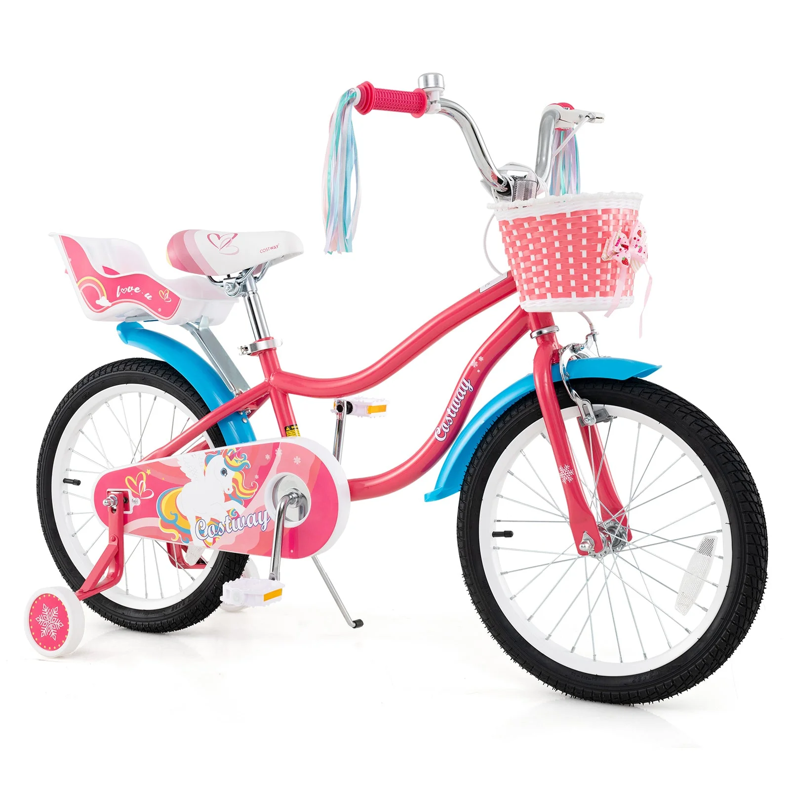 18 Inch Girls Bike for 3-5 Years Old Kids Bike with Doll Seat and Training Wheels - Image 3