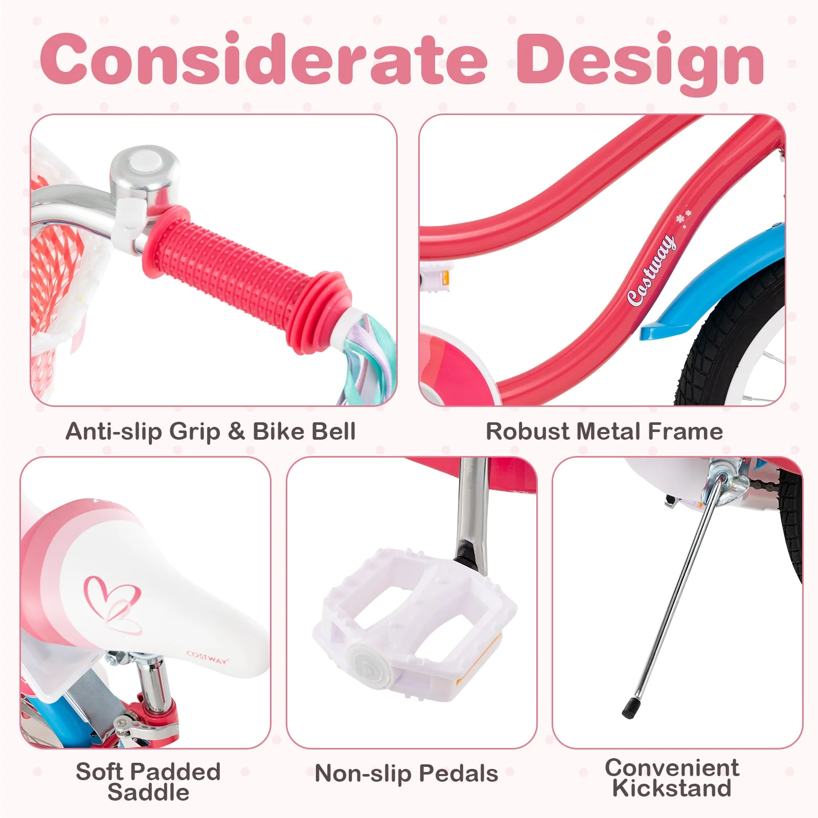 18 Inch Girls Bike for 3-5 Years Old Kids Bike with Doll Seat and Training Wheels - Image 7