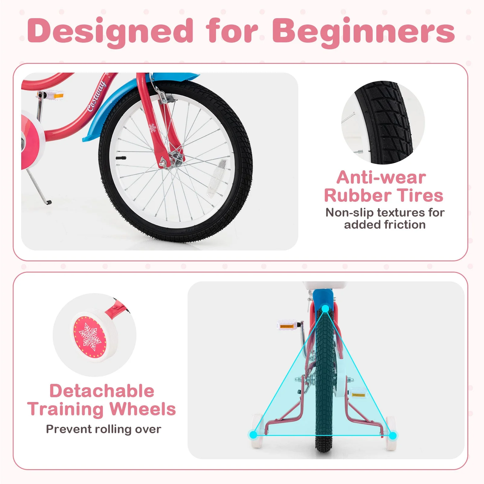 18 Inch Girls Bike for 3-5 Years Old Kids Bike with Doll Seat and Training Wheels - Image 8