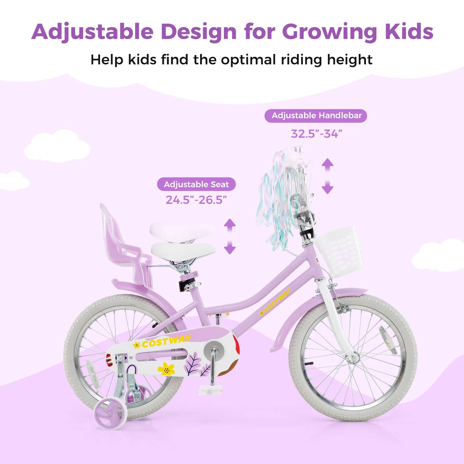 18 Inch Girls Bike Kids Bicycle with Doll Seat and Streamers for Children 4-8 Years Old - Image 5