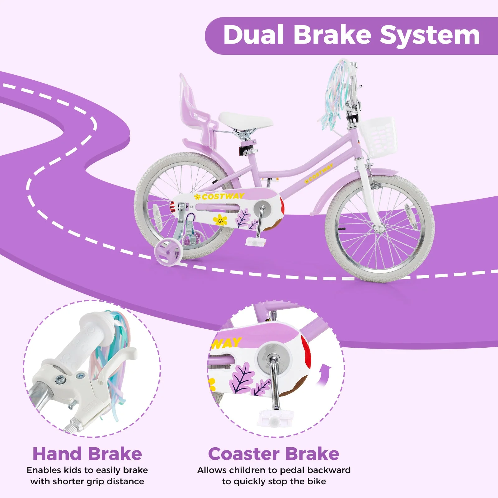 18 Inch Girls Bike Kids Bicycle with Doll Seat and Streamers for Children 4-8 Years Old - Image 6