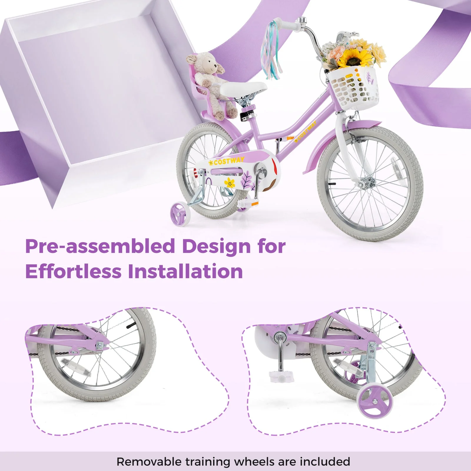 18 Inch Girls Bike Kids Bicycle with Doll Seat and Streamers for Children 4-8 Years Old - Image 7