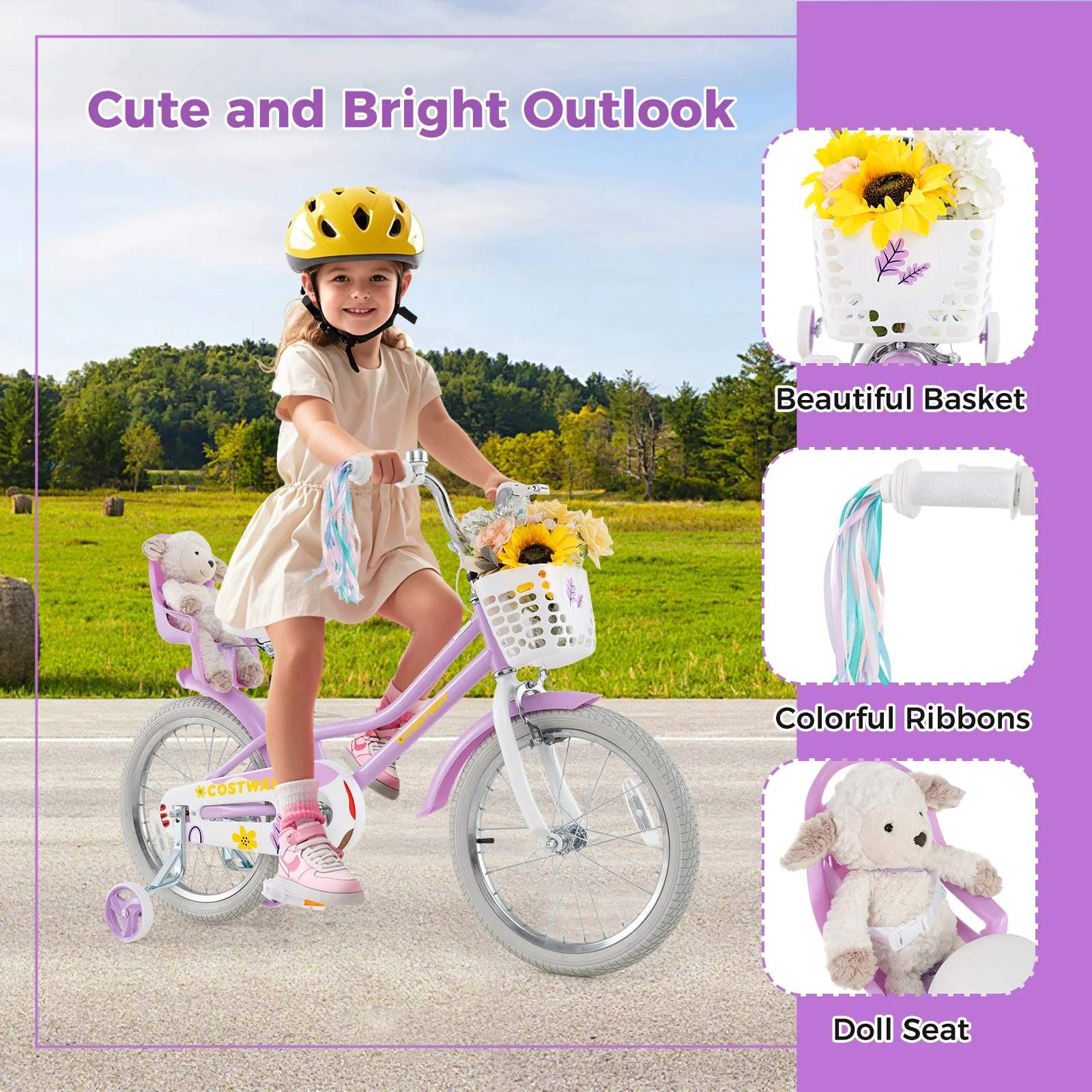 18 Inch Girls Bike Kids Bicycle with Doll Seat and Streamers for Children 4-8 Years Old - Image 8
