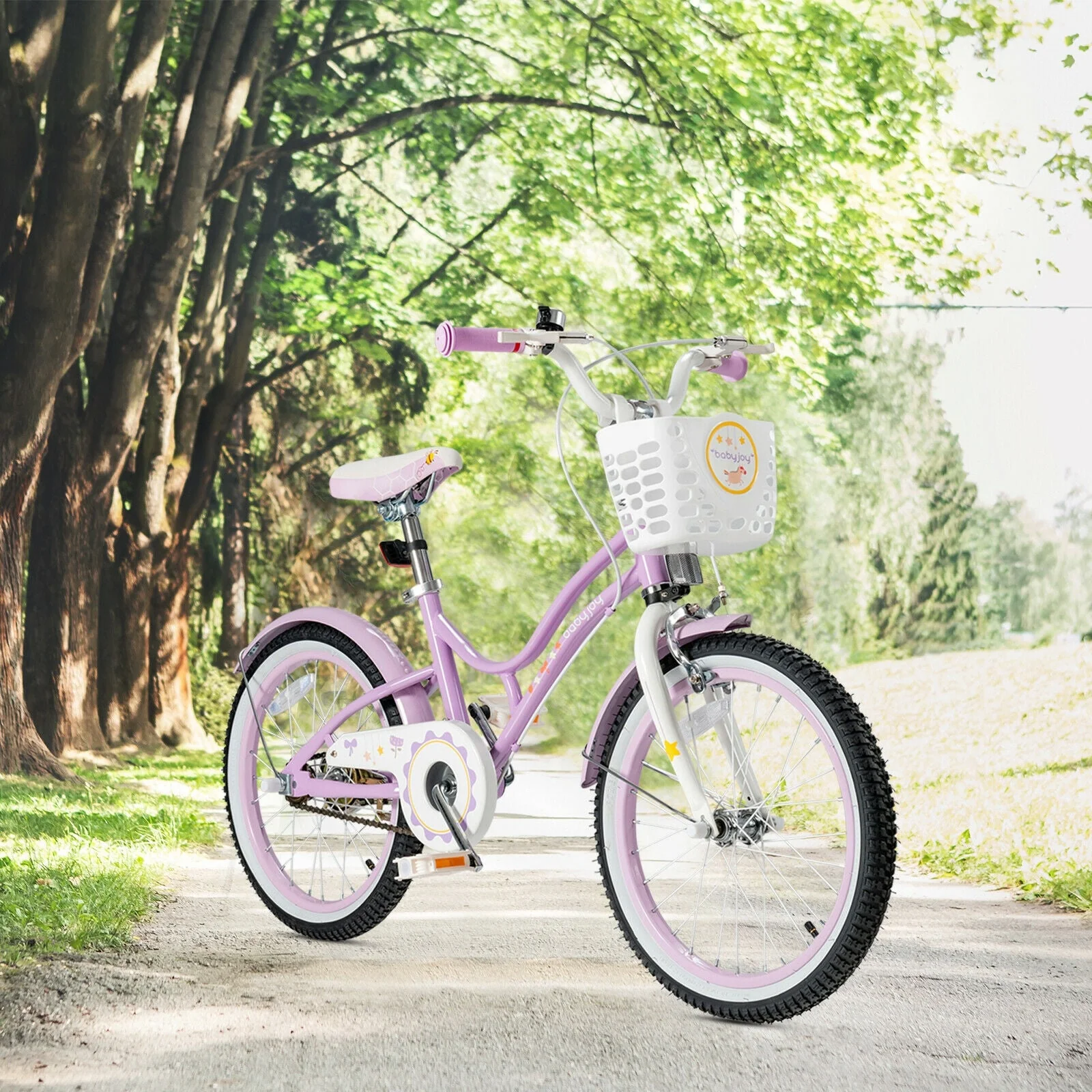 18 Inch Kids Adjustable Bike with Training Wheels-Purple - Image 2