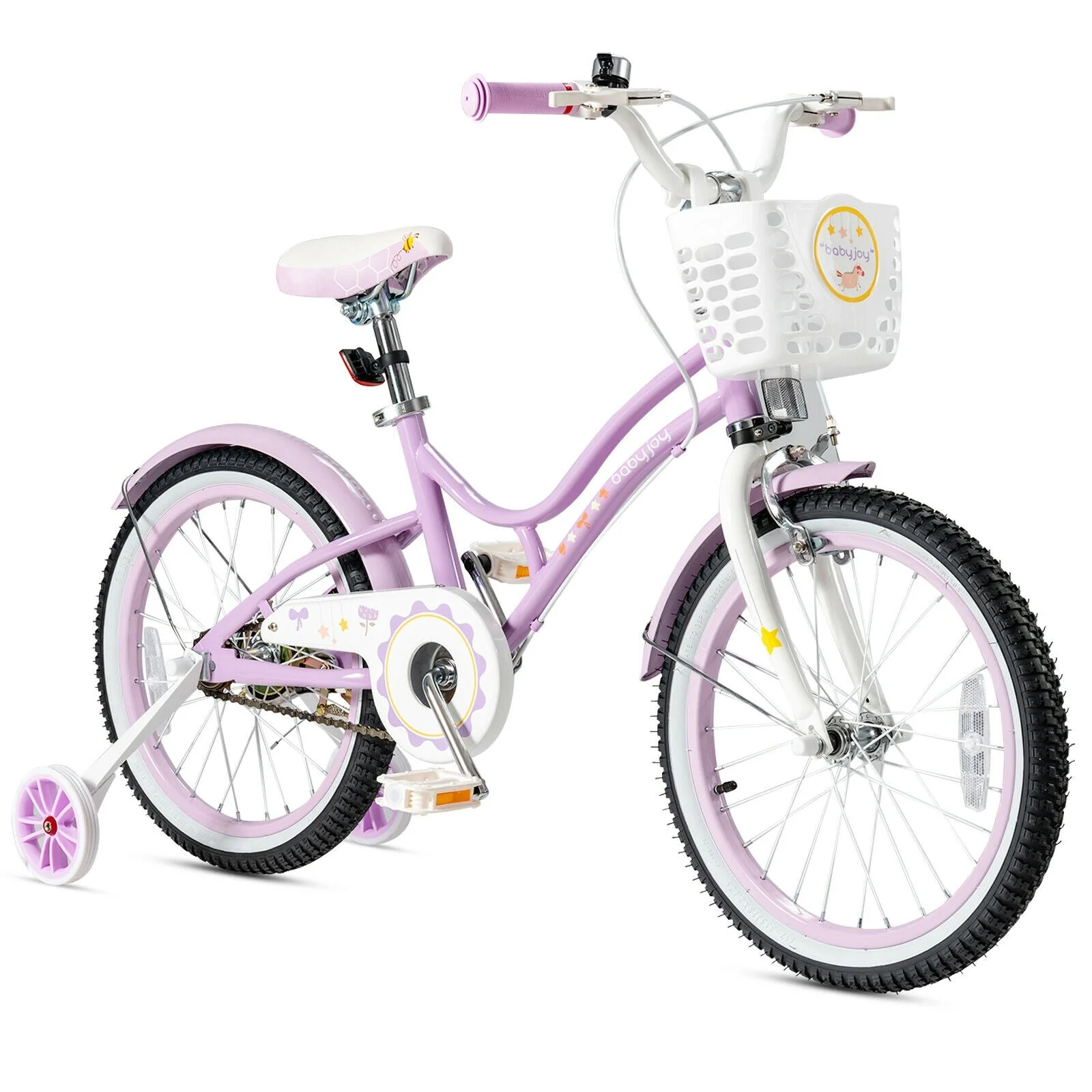 18 Inch Kids Adjustable Bike with Training Wheels-Purple - Image 3