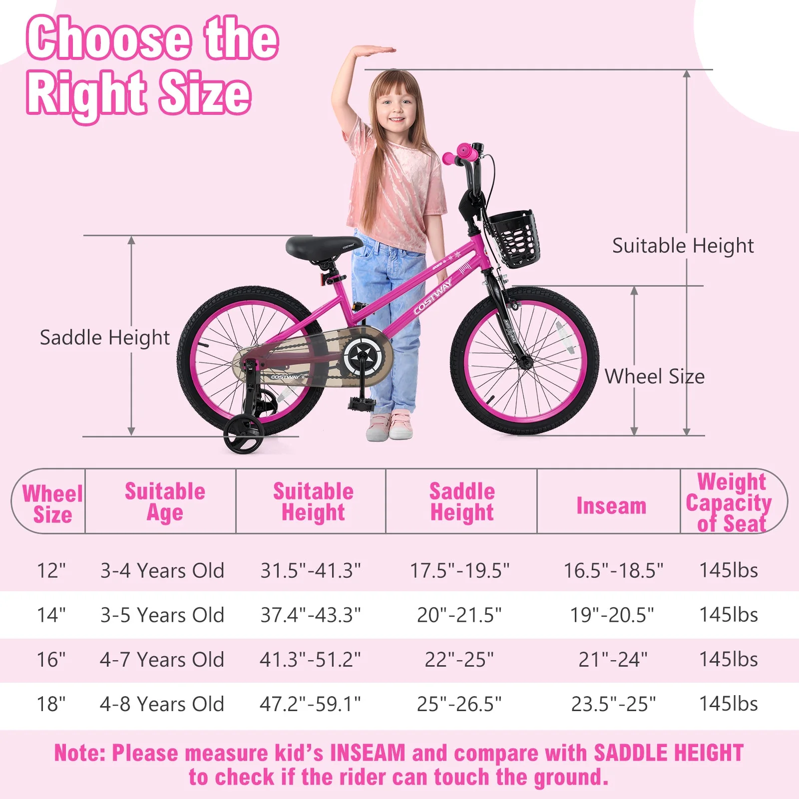 18 Inch Kids Bike Adjustable Bicycle with Front Basket for Children Aged 4-8 Years Old - Image 4