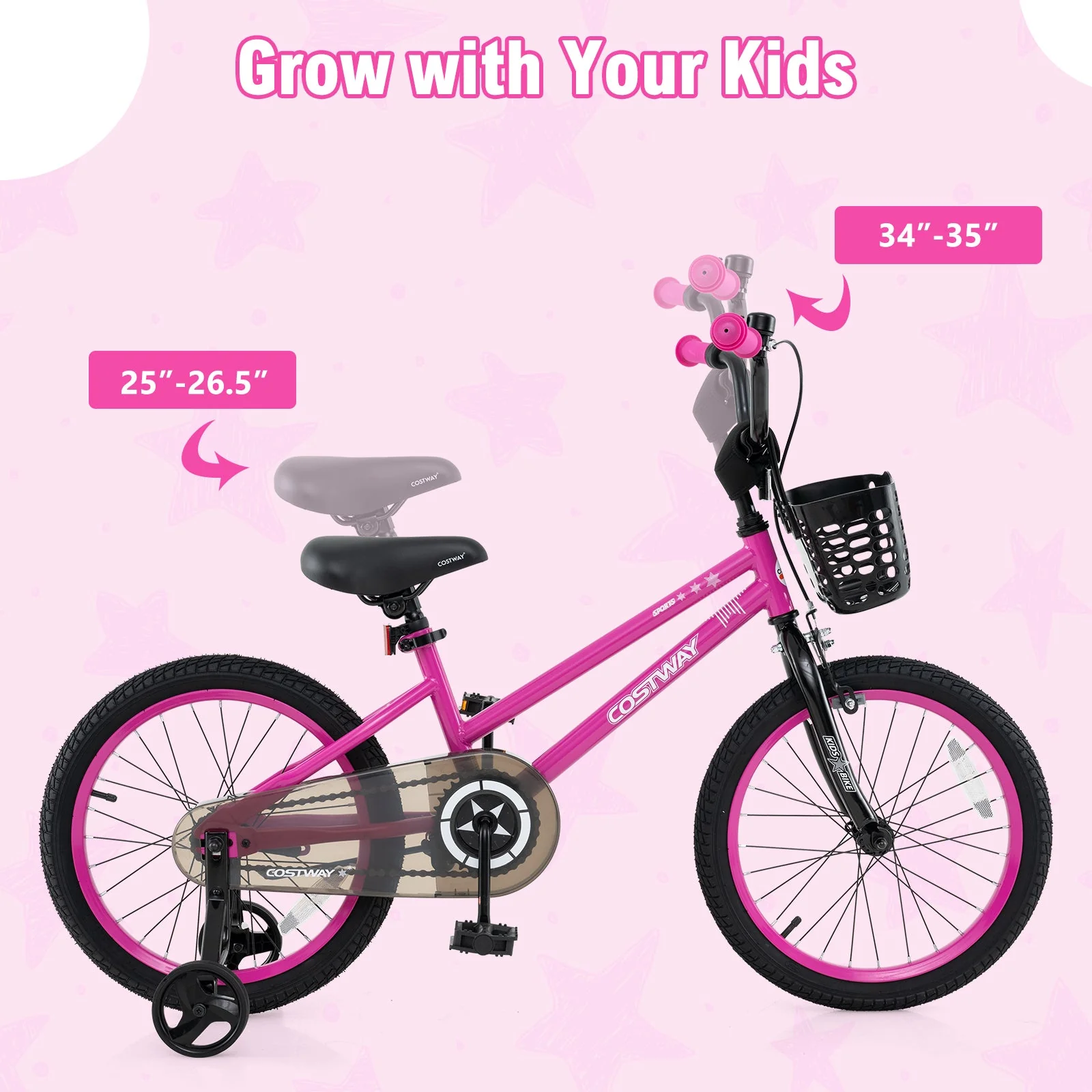 18 Inch Kids Bike Adjustable Bicycle with Front Basket for Children Aged 4-8 Years Old - Image 5