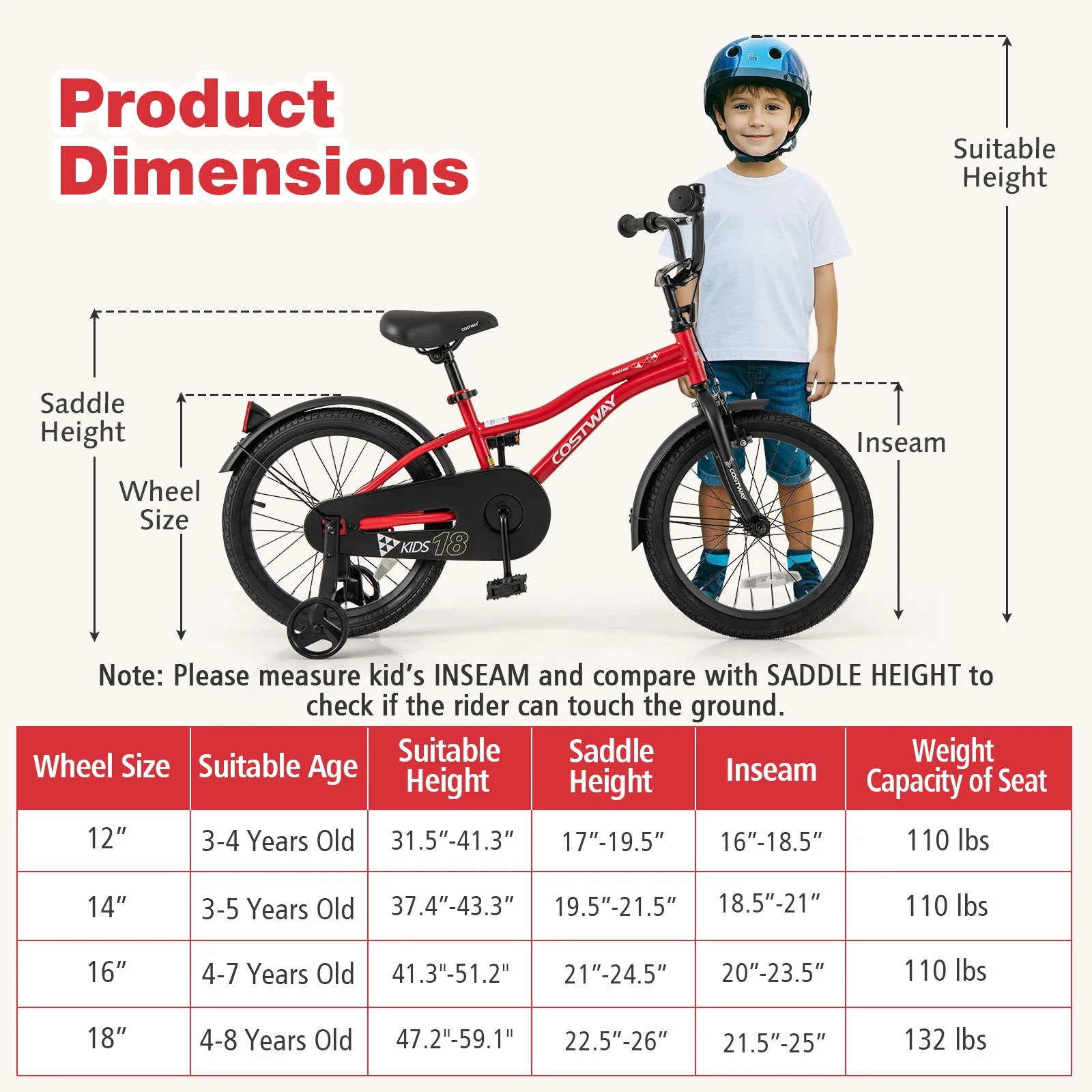 18 Inch Kids Bike Adjustable Bicycle with Reflectors and Bell for 4-8 Years Old - Image 4