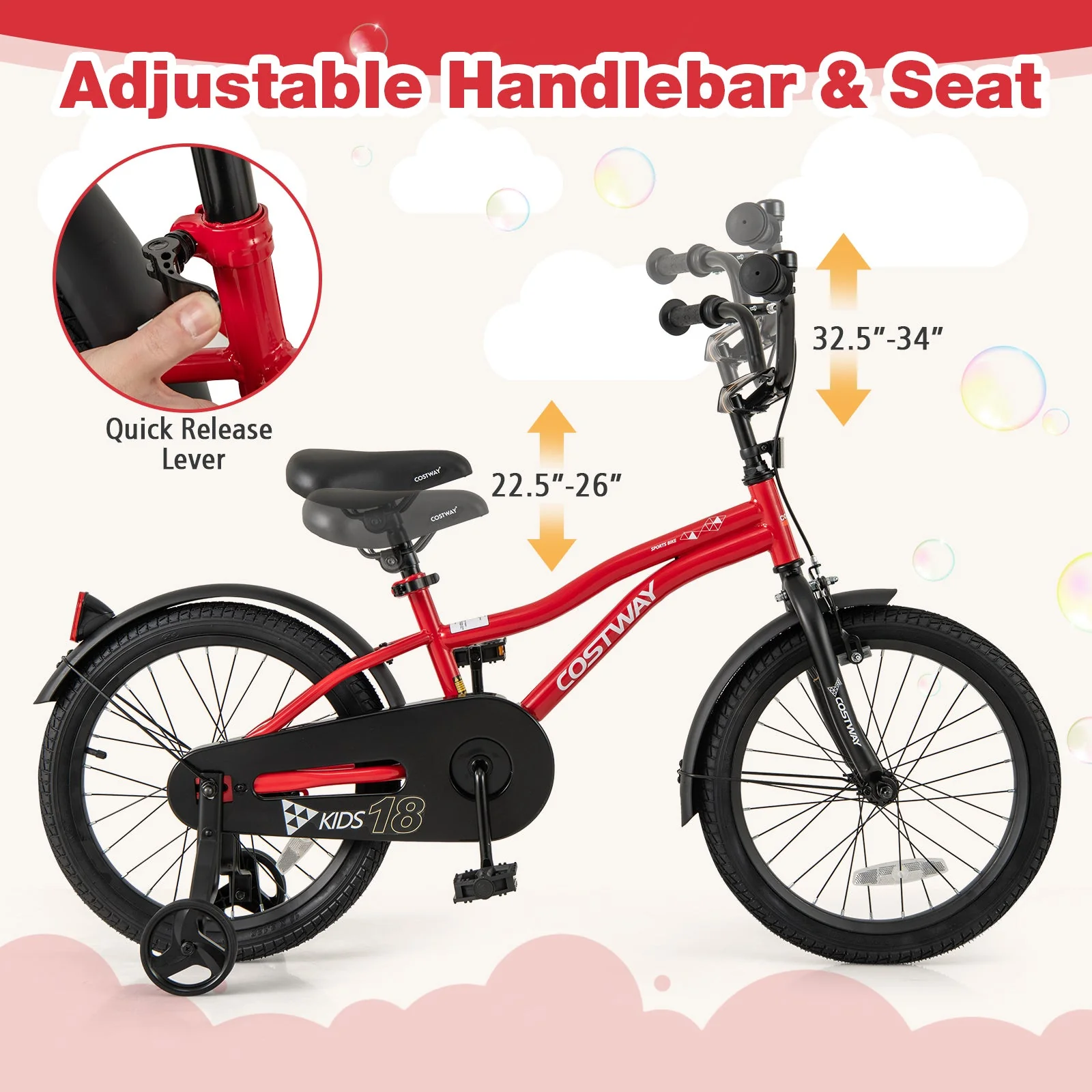 18 Inch Kids Bike Adjustable Bicycle with Reflectors and Bell for 4-8 Years Old - Image 6
