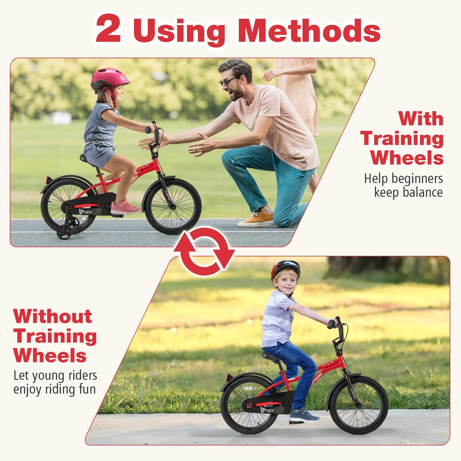 18 Inch Kids Bike Adjustable Bicycle with Reflectors and Bell for 4-8 Years Old - Image 7