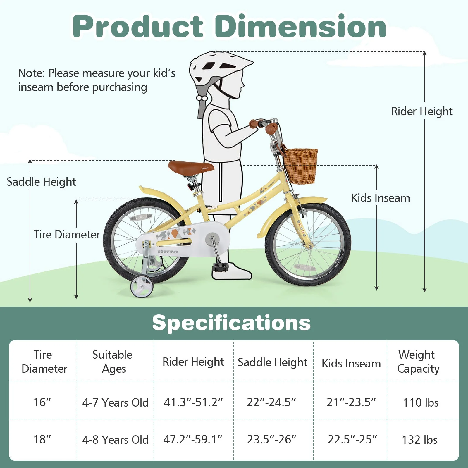 18 Inch Kids Bike Adjustable Bicycle with Reflectors and Bell for Children 4-8 Years Old-18 inches - Image 4