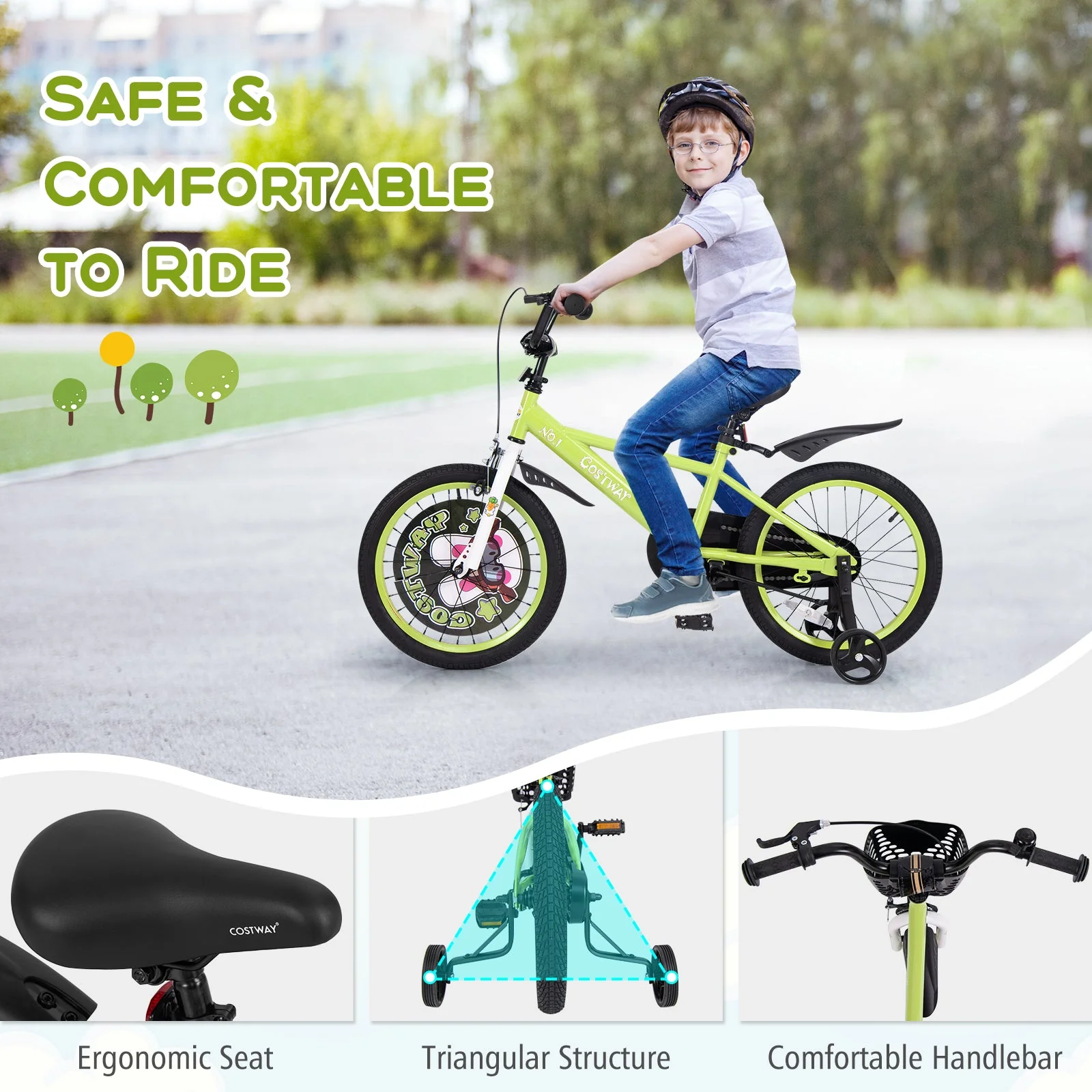 18 Inch Kids Bike Adjustable with Detachable Training Wheels for 4-8 Years Old-18 inches - Image 7