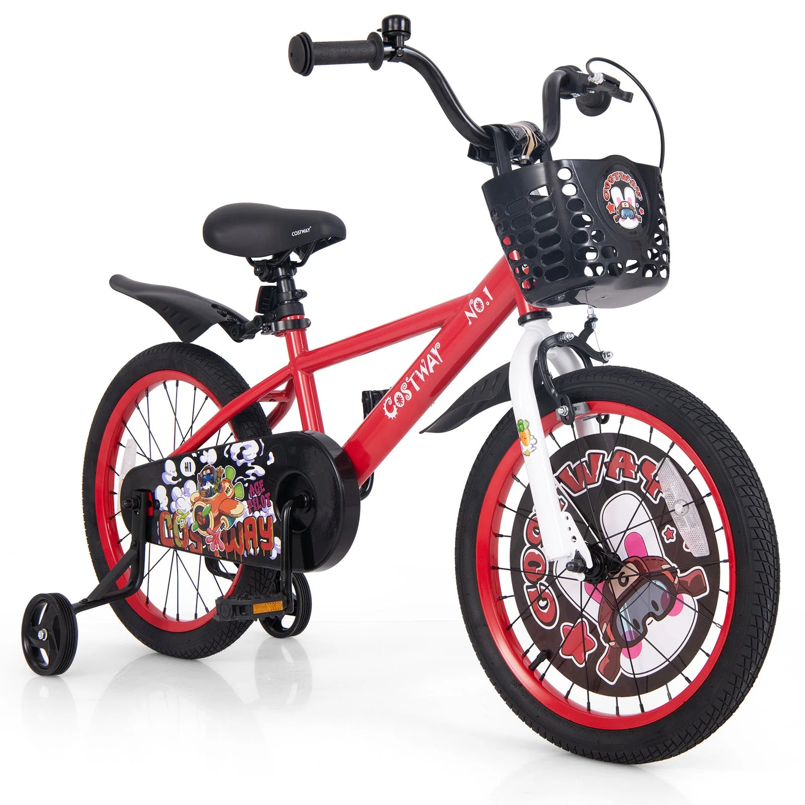 18 Inch Kids Bike Adjustable with Storage Basket and Double Brake for 4-8 Years Old-18 inches - Image 3