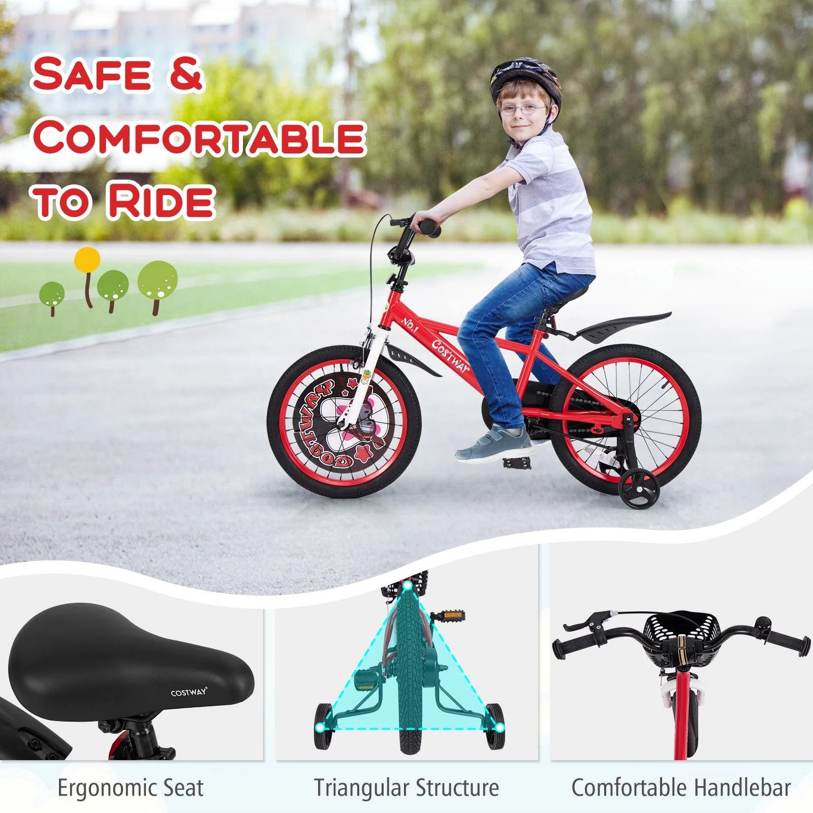 18 Inch Kids Bike Adjustable with Storage Basket and Double Brake for 4-8 Years Old-18 inches - Image 5