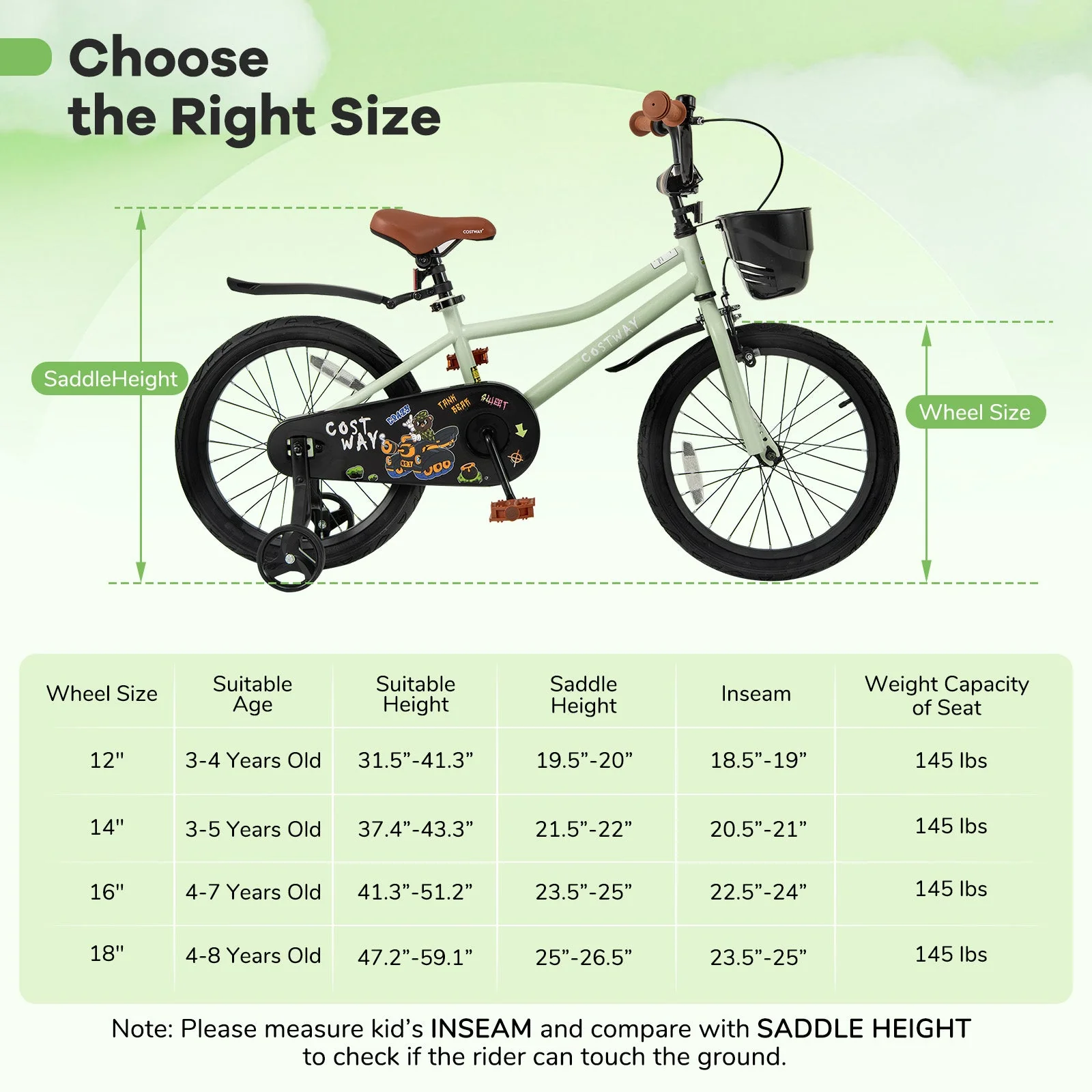 18-Inch Kids Bike Adjustable with Training Wheels for 4-8 Years Old - Image 4