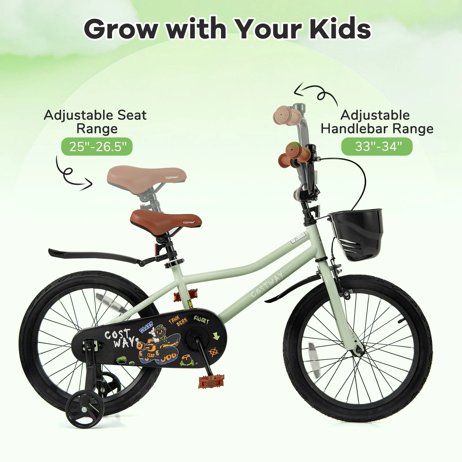 18-Inch Kids Bike Adjustable with Training Wheels for 4-8 Years Old - Image 5