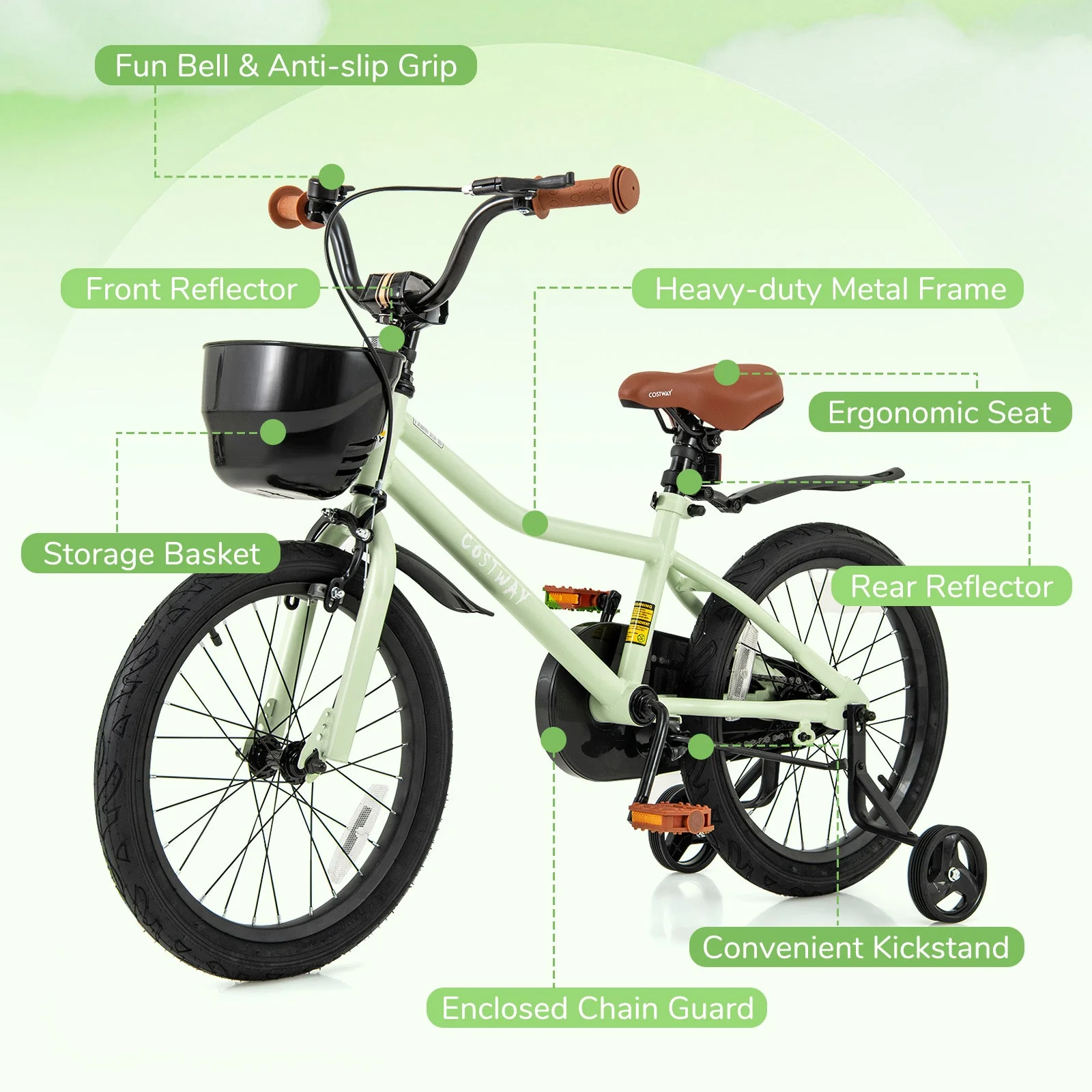 18-Inch Kids Bike Adjustable with Training Wheels for 4-8 Years Old - Image 6