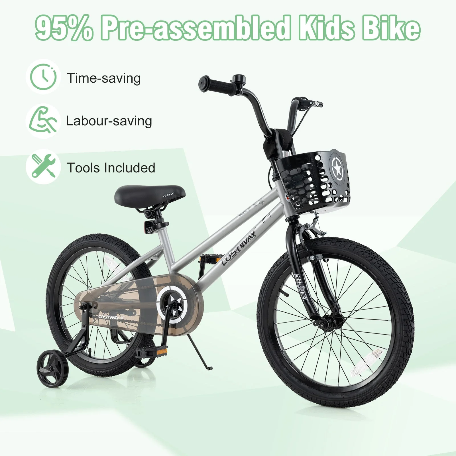 18 Inch Kids Bike Adjustable with Transparent Chain Cover for 4-8 Years Old - Image 7